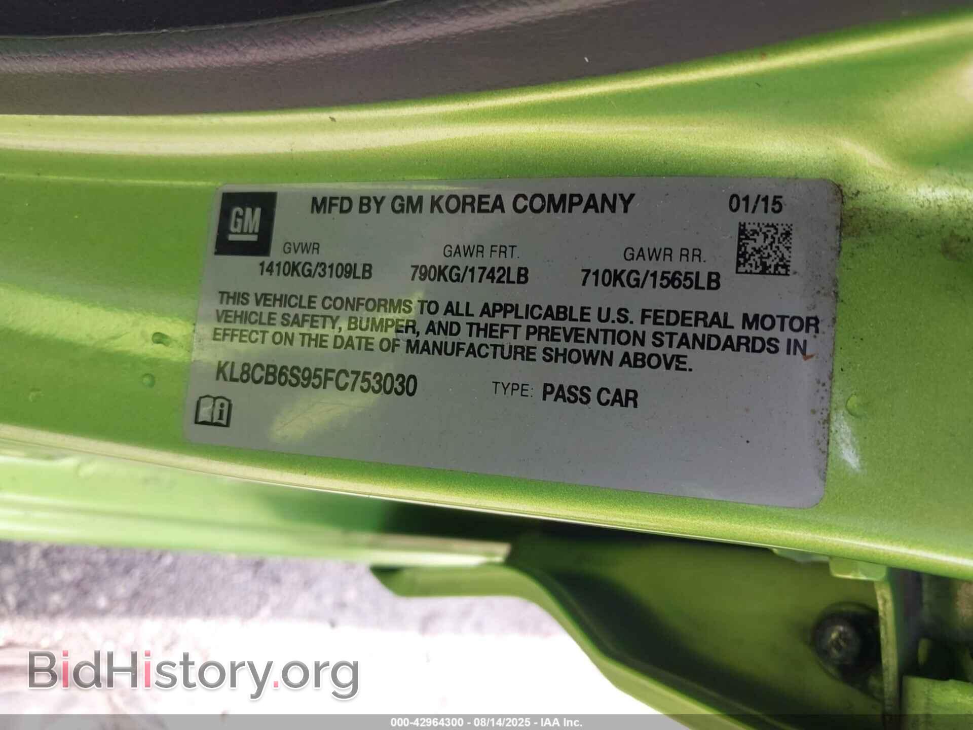 2015 CHEVROLET SPARK - VIN: KL8CB6S95FC753030 - Фото 9