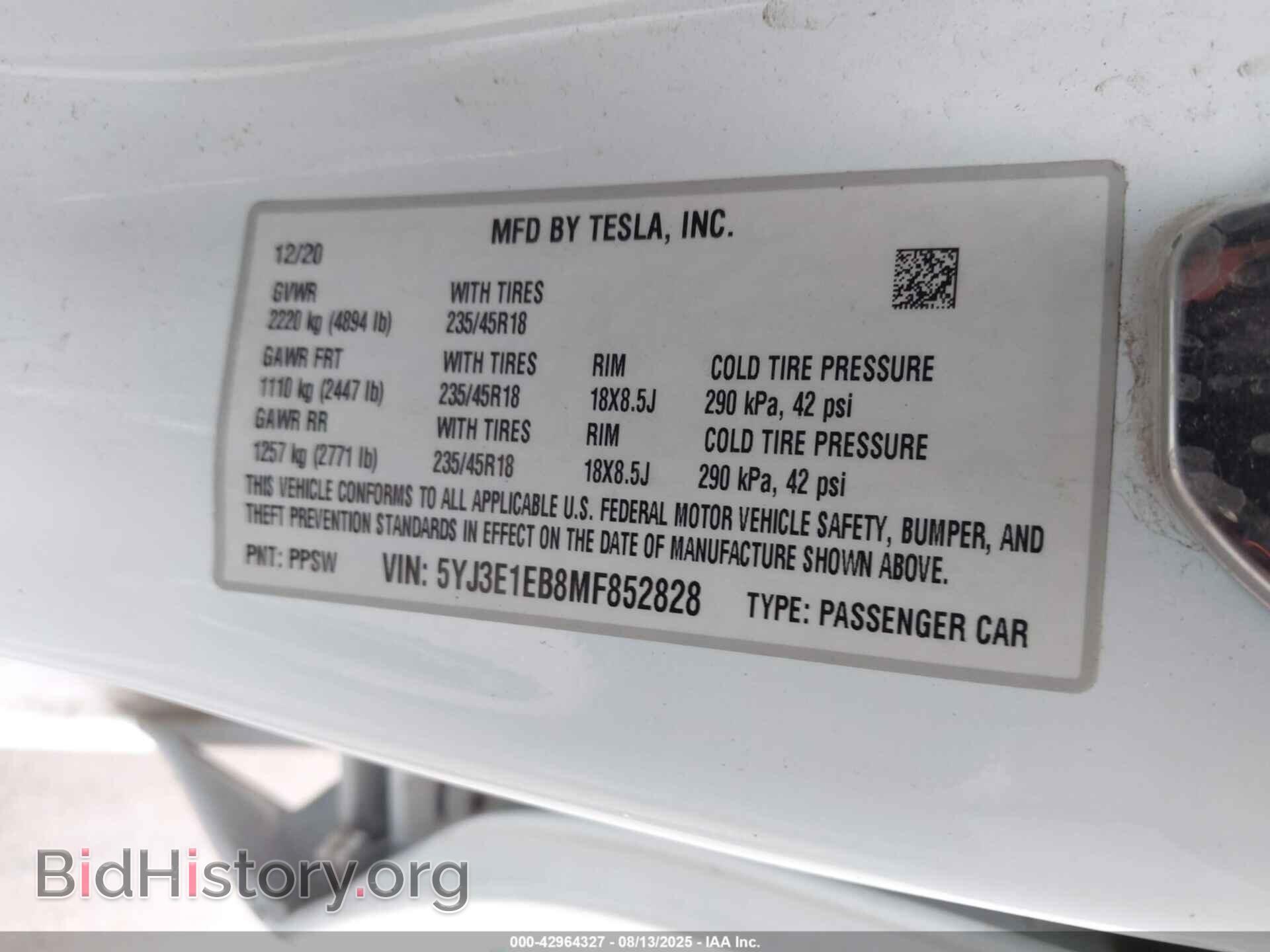 2021 TESLA MODEL 3 - VIN: 5YJ3E1EB8MF852828 - Фото 9
