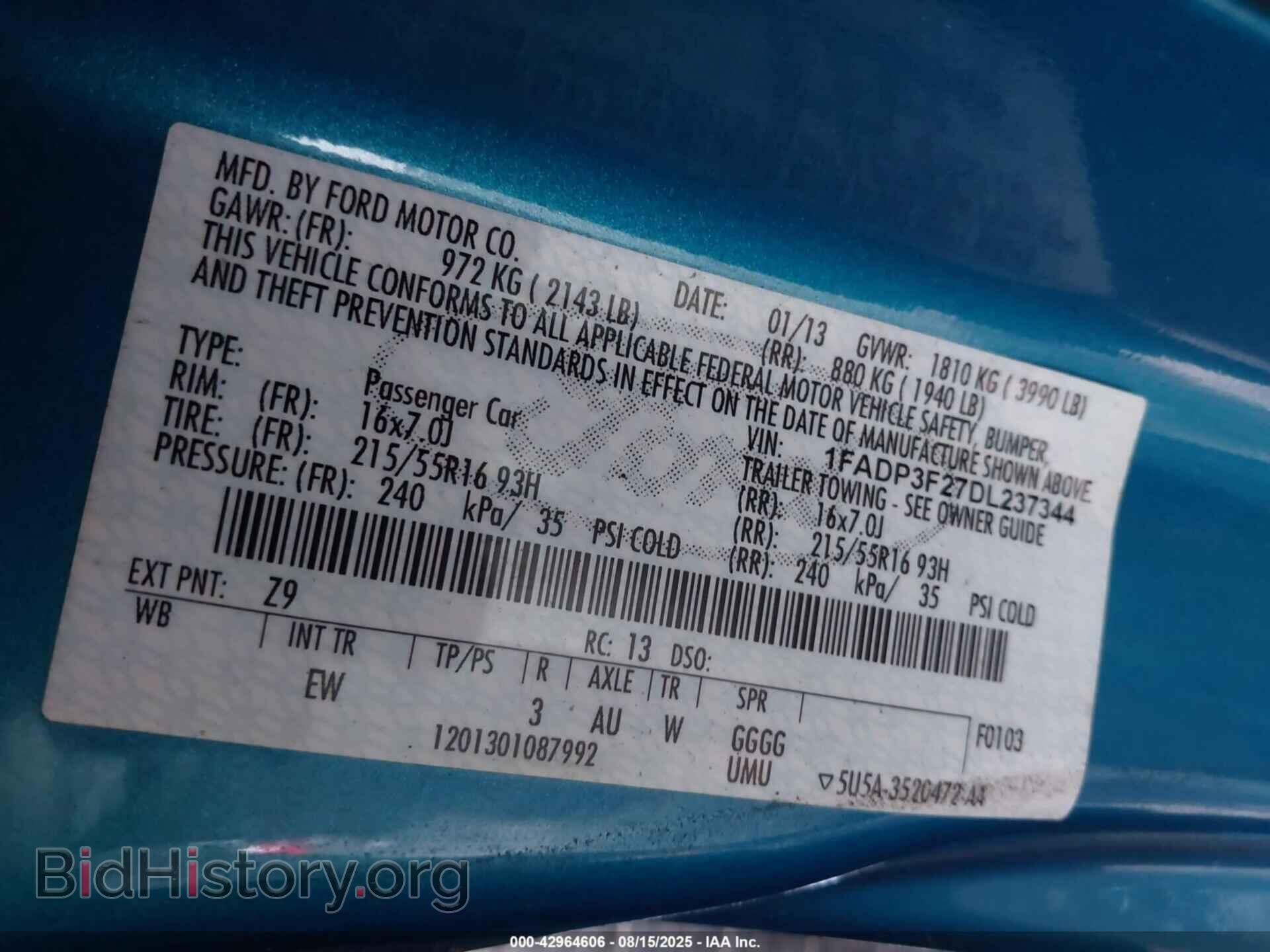 2013 FORD FOCUS - VIN: 1FADP3F27DL237344 - Фото 9