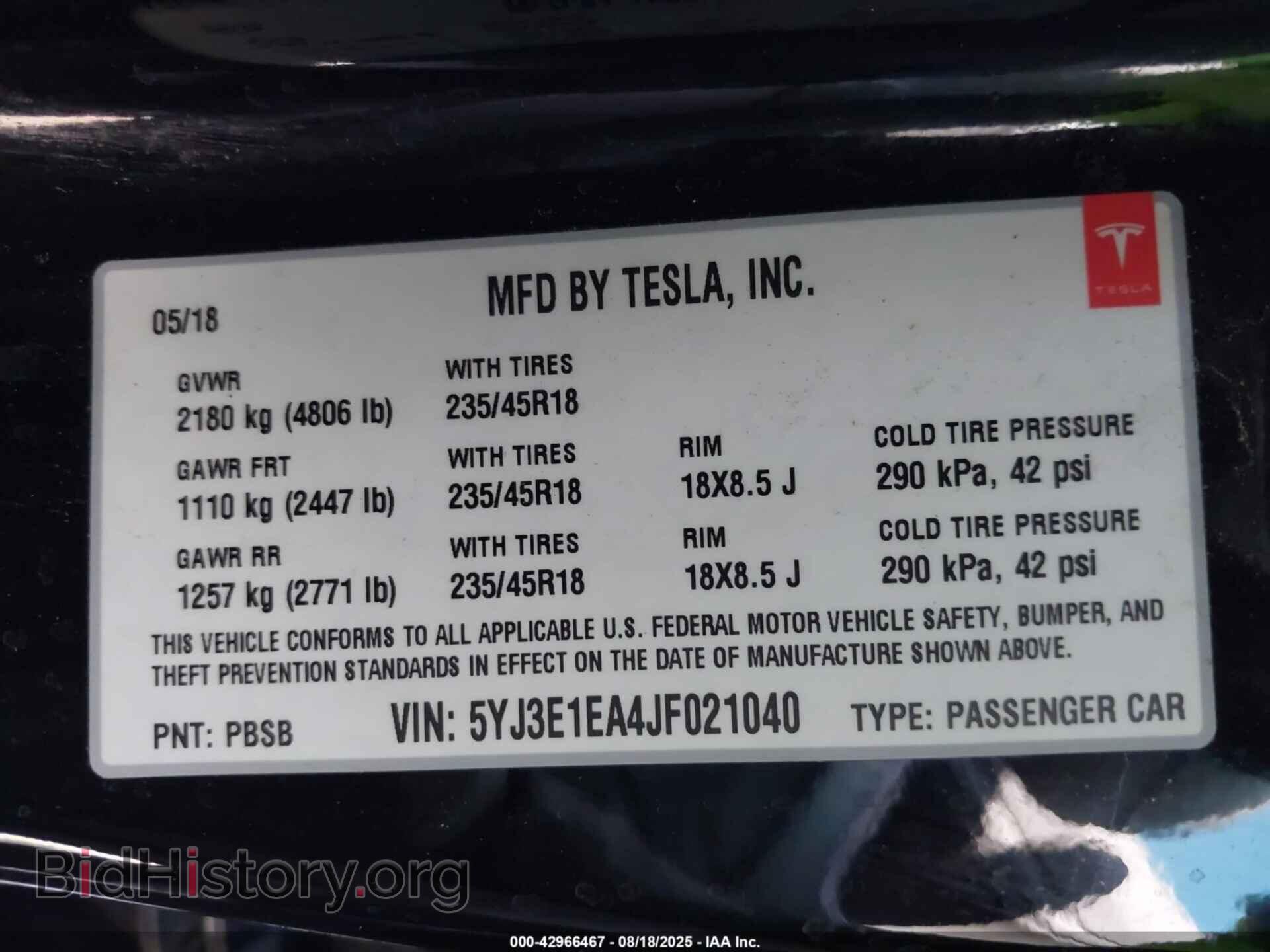 2018 TESLA MODEL 3 - VIN: 5YJ3E1EA4JF021040 - Photo 9