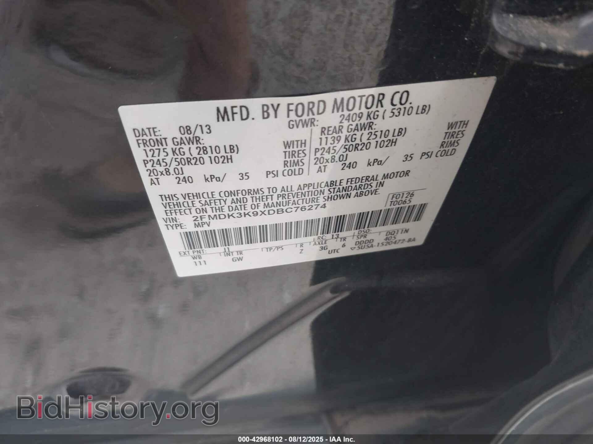 2013 FORD EDGE - VIN: 2FMDK3K9XDBC76274 - Photo 9