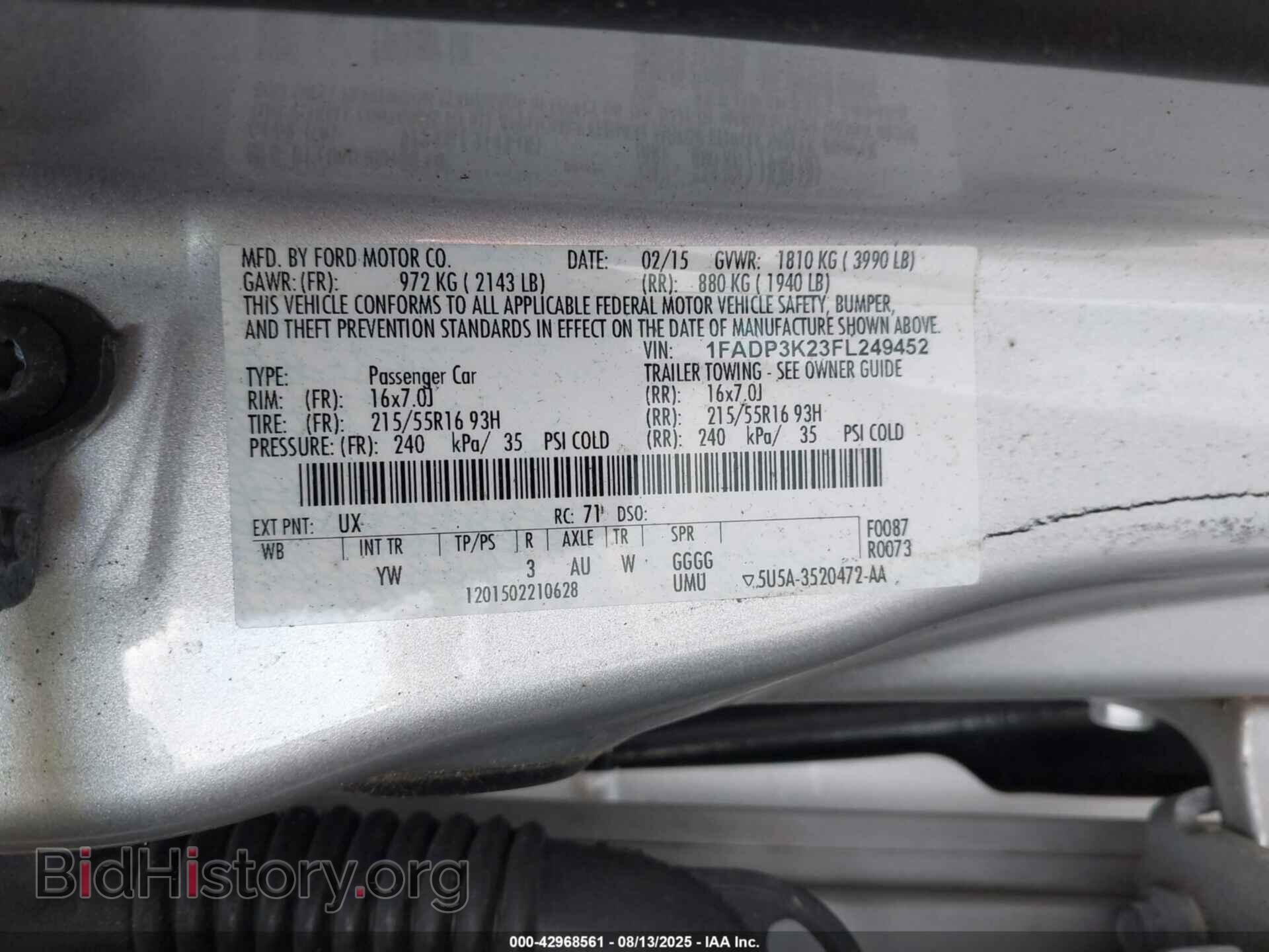2015 FORD FOCUS - VIN: 1FADP3K23FL249452 - Фото 9