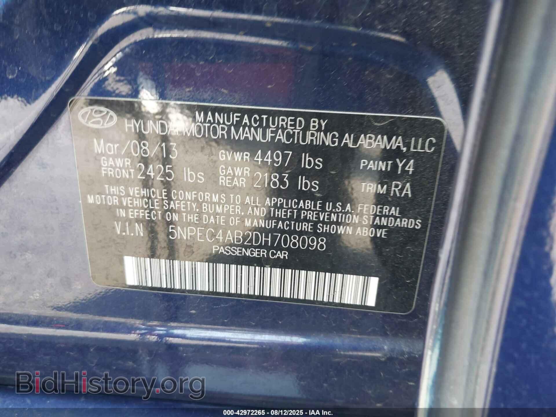 2013 HYUNDAI SONATA - VIN: 5NPEC4AB2DH708098 - Фото 9