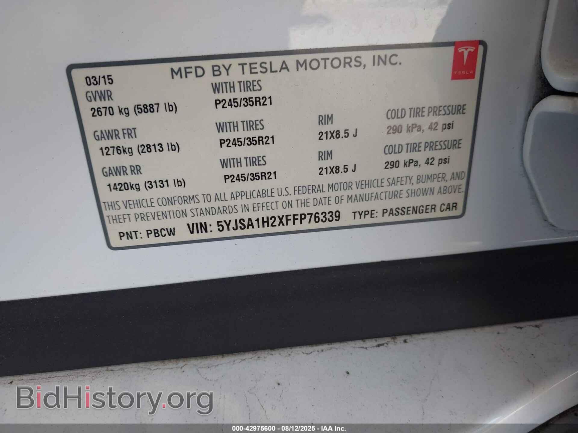 2015 TESLA MODEL S - VIN: 5YJSA1H2XFFP76339 - Photo 9