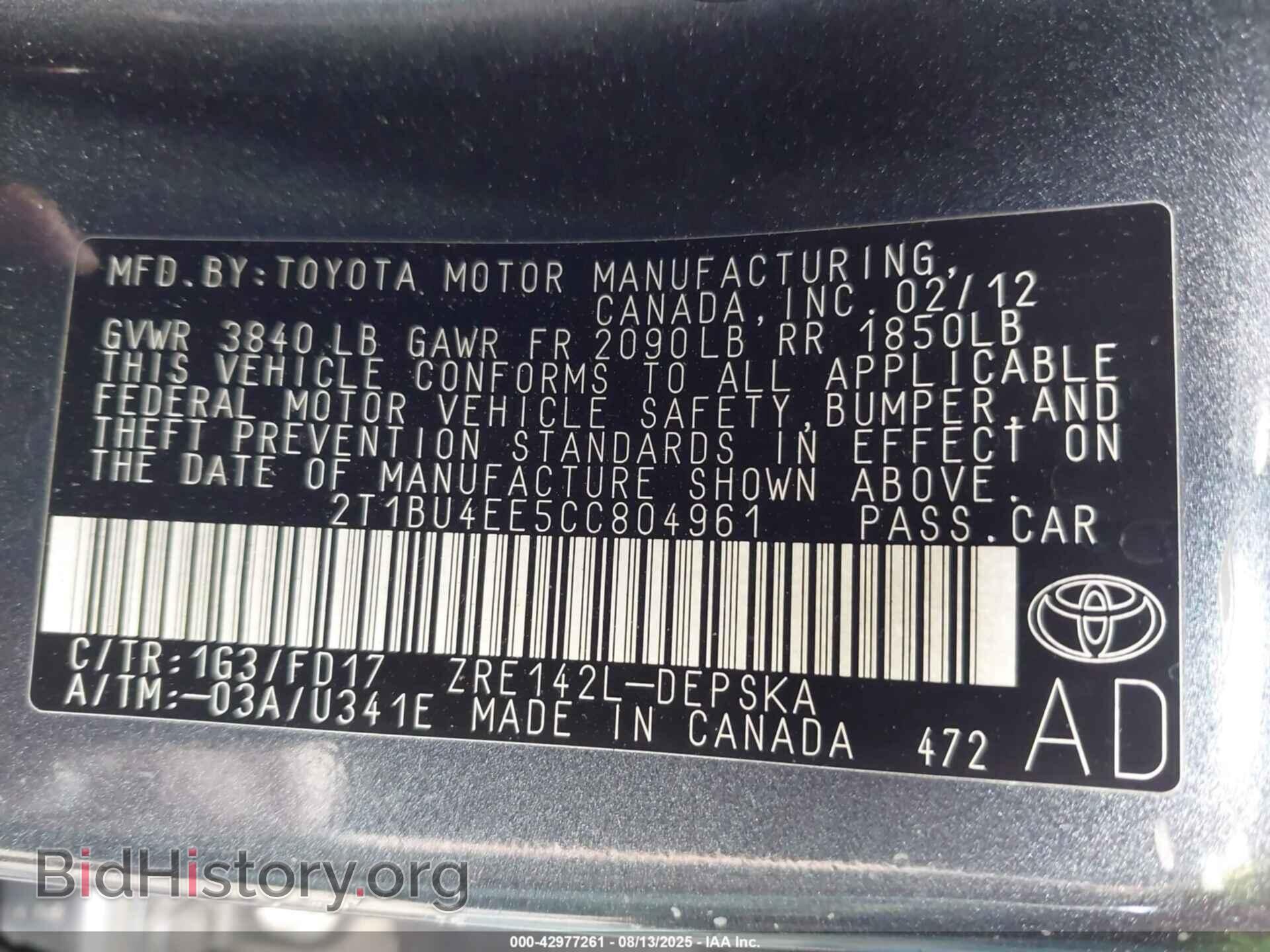2012 TOYOTA COROLLA - VIN: 2T1BU4EE5CC804961 - Фото 9