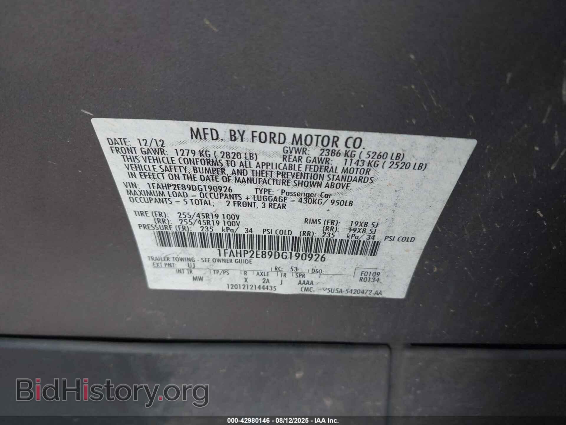 2013 FORD TAURUS - VIN: 1FAHP2E89DG190926 - Фото 9