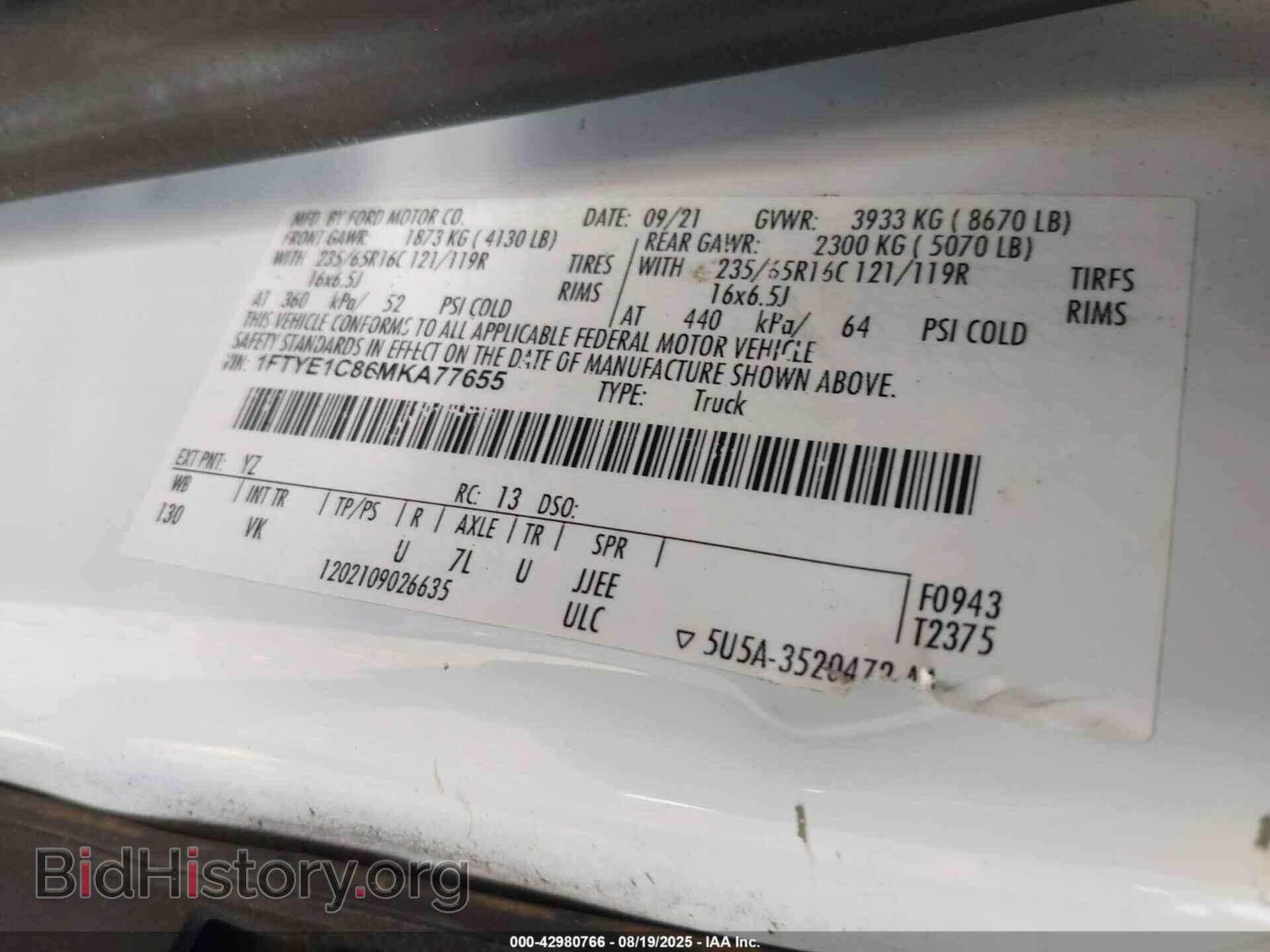 2021 FORD TRANSIT-150 - VIN: 1FTYE1C86MKA77655 - Photo 9