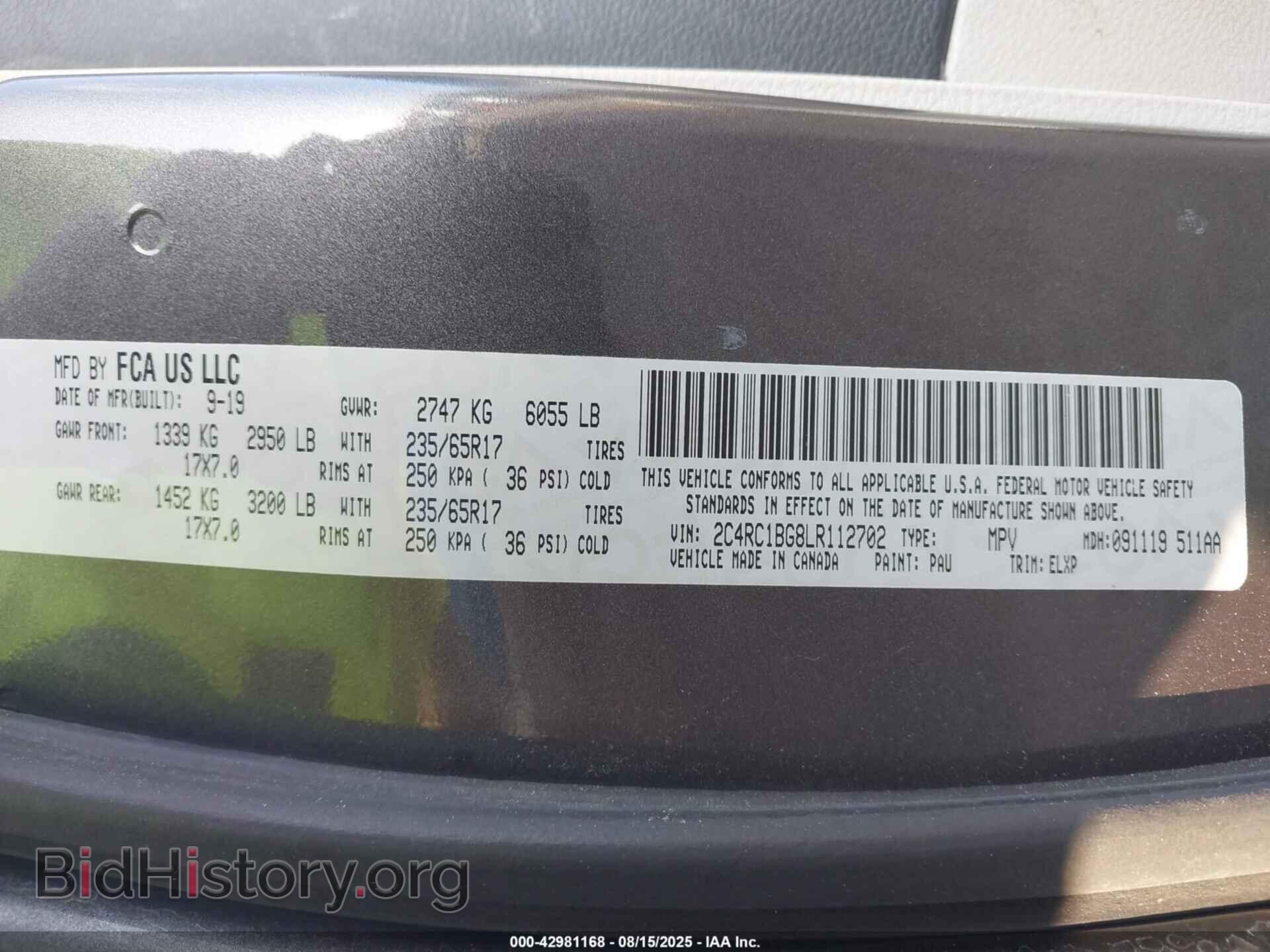 2020 CHRYSLER PACIFICA - VIN: 2C4RC1BG8LR112702 - Фото 9