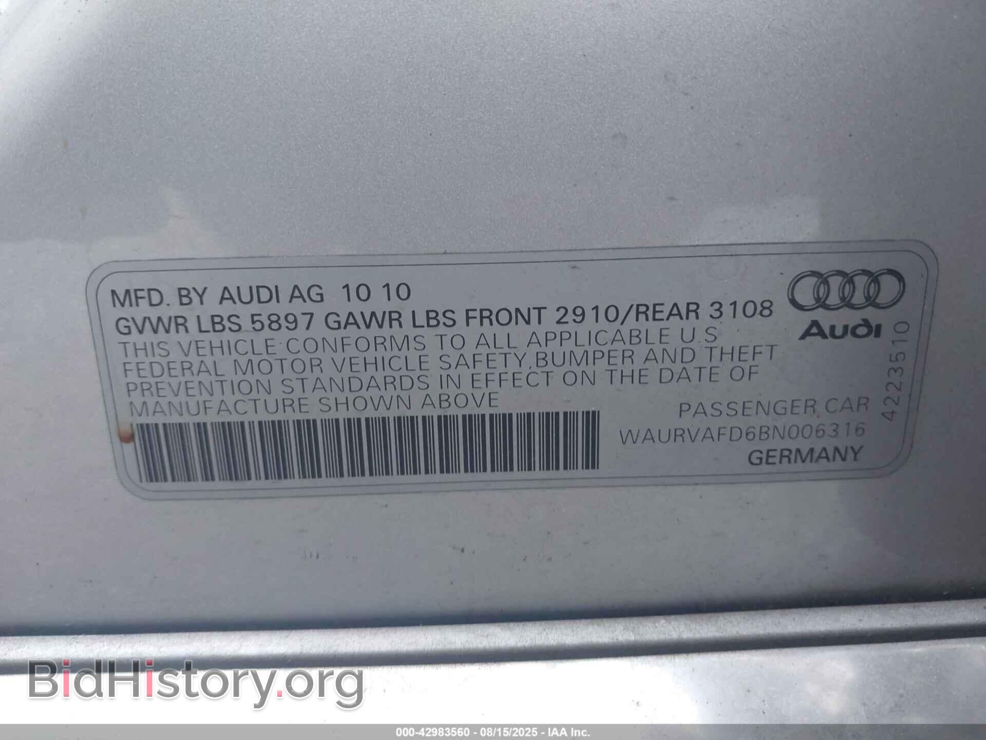 2011 AUDI A8 L - VIN: WAURVAFD6BN006316 - Фото 9
