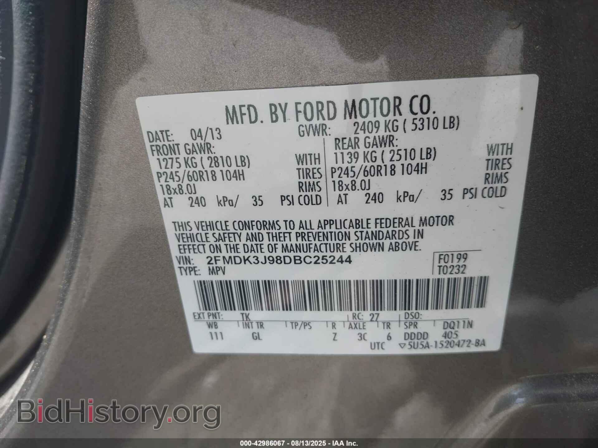 2013 FORD EDGE - VIN: 2FMDK3J98DBC25244 - Фото 9