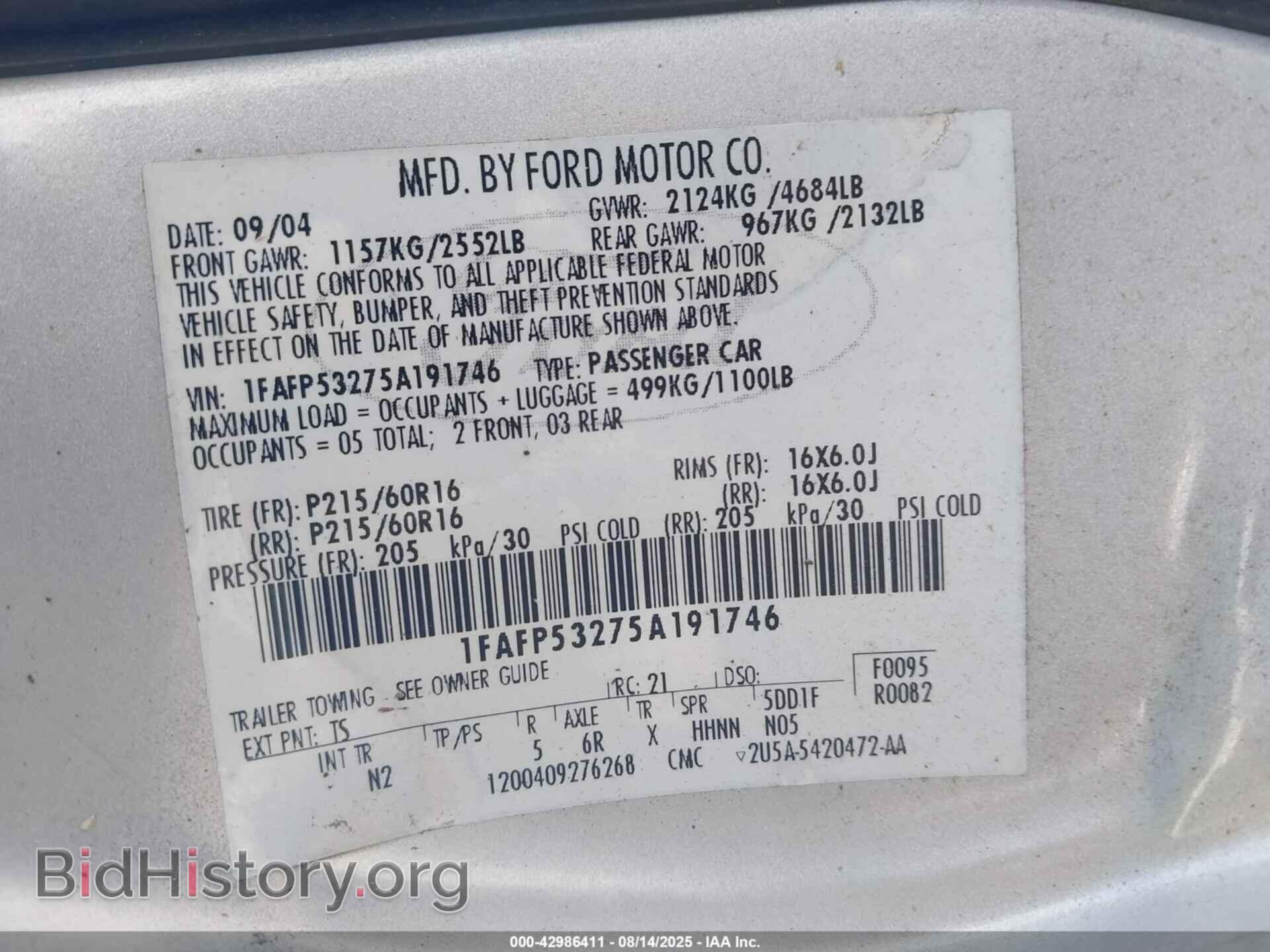 2005 FORD TAURUS - VIN: 1FAFP53275A191746 - Фото 9