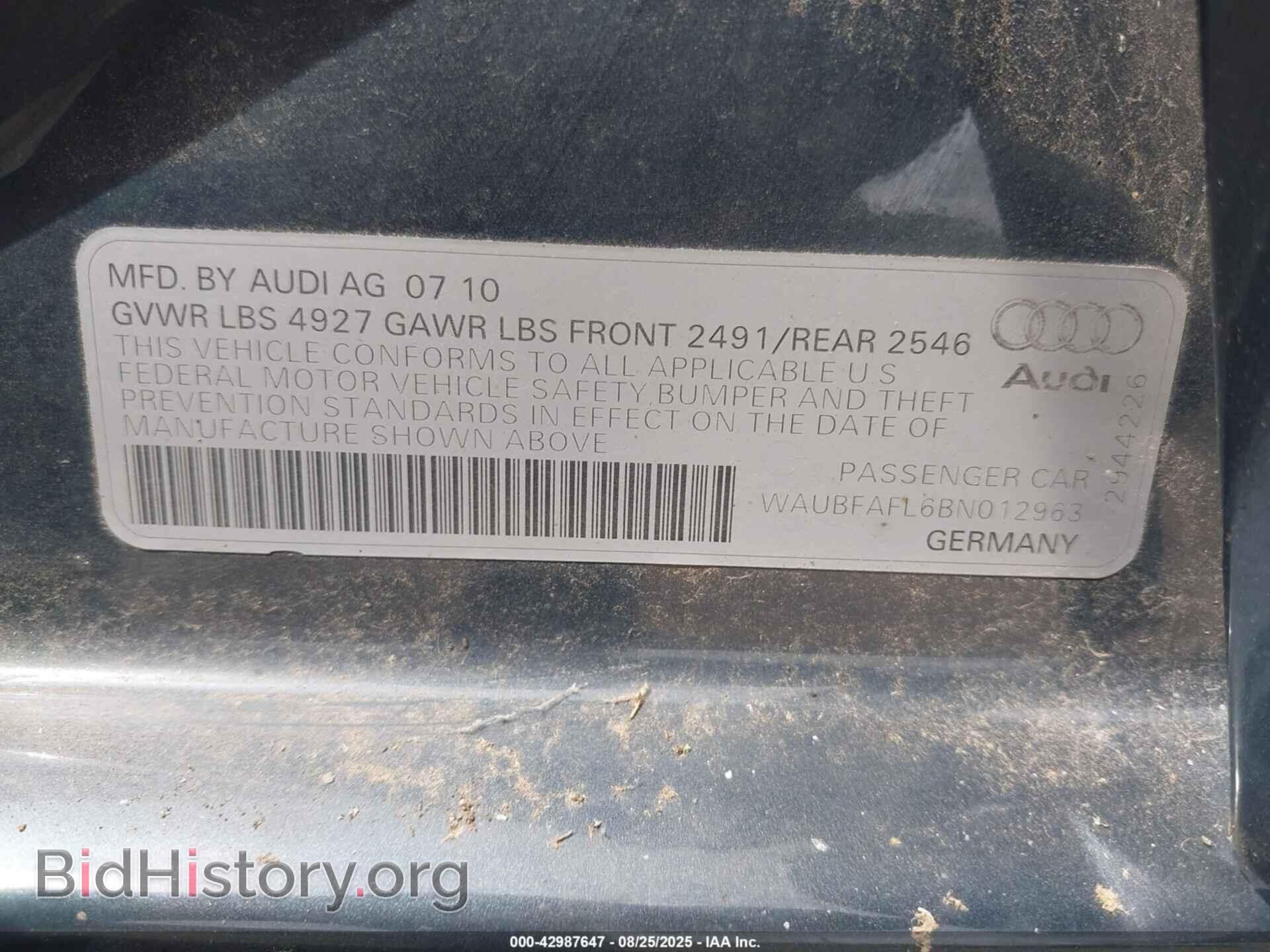 2011 AUDI A4 - VIN: WAUBFAFL6BN012963 - Фото 9
