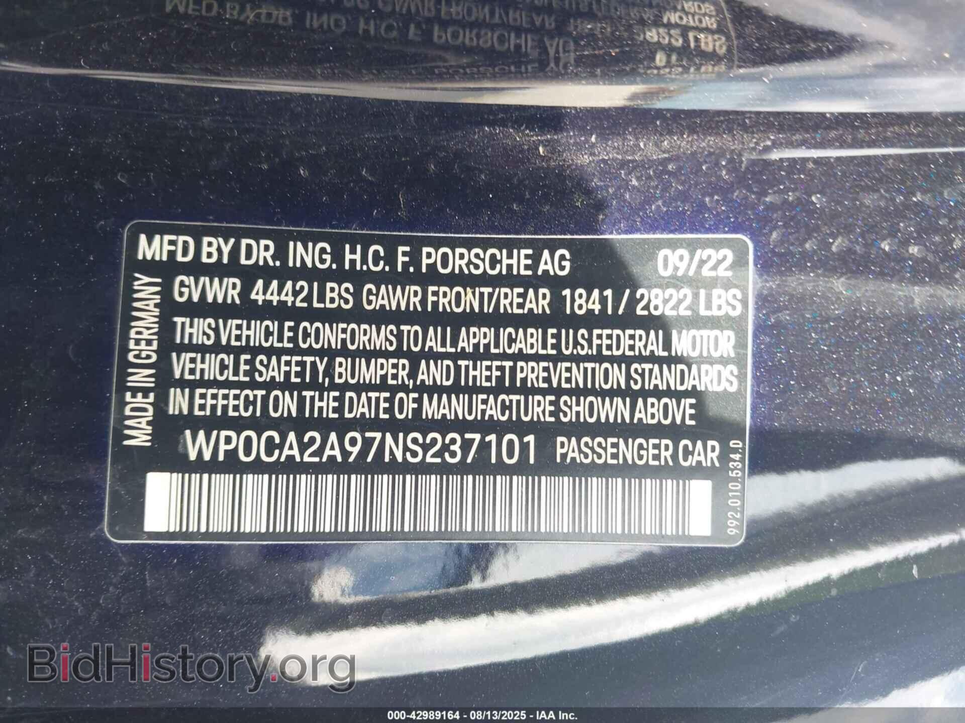 2022 PORSCHE 911 - VIN: WP0CA2A97NS237101 - Фото 9