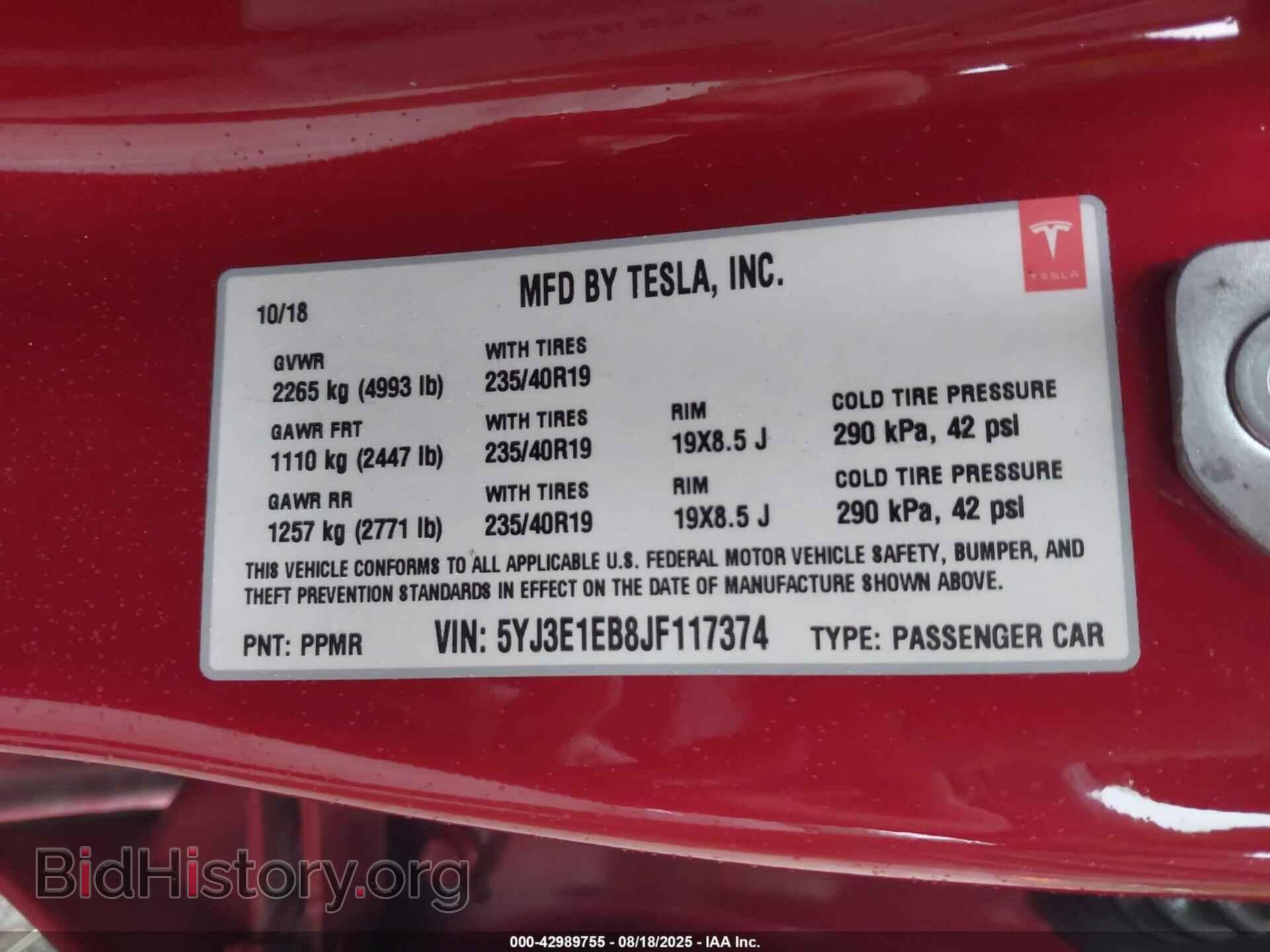 2018 TESLA MODEL 3 - VIN: 5YJ3E1EB8JF117374 - Photo 9