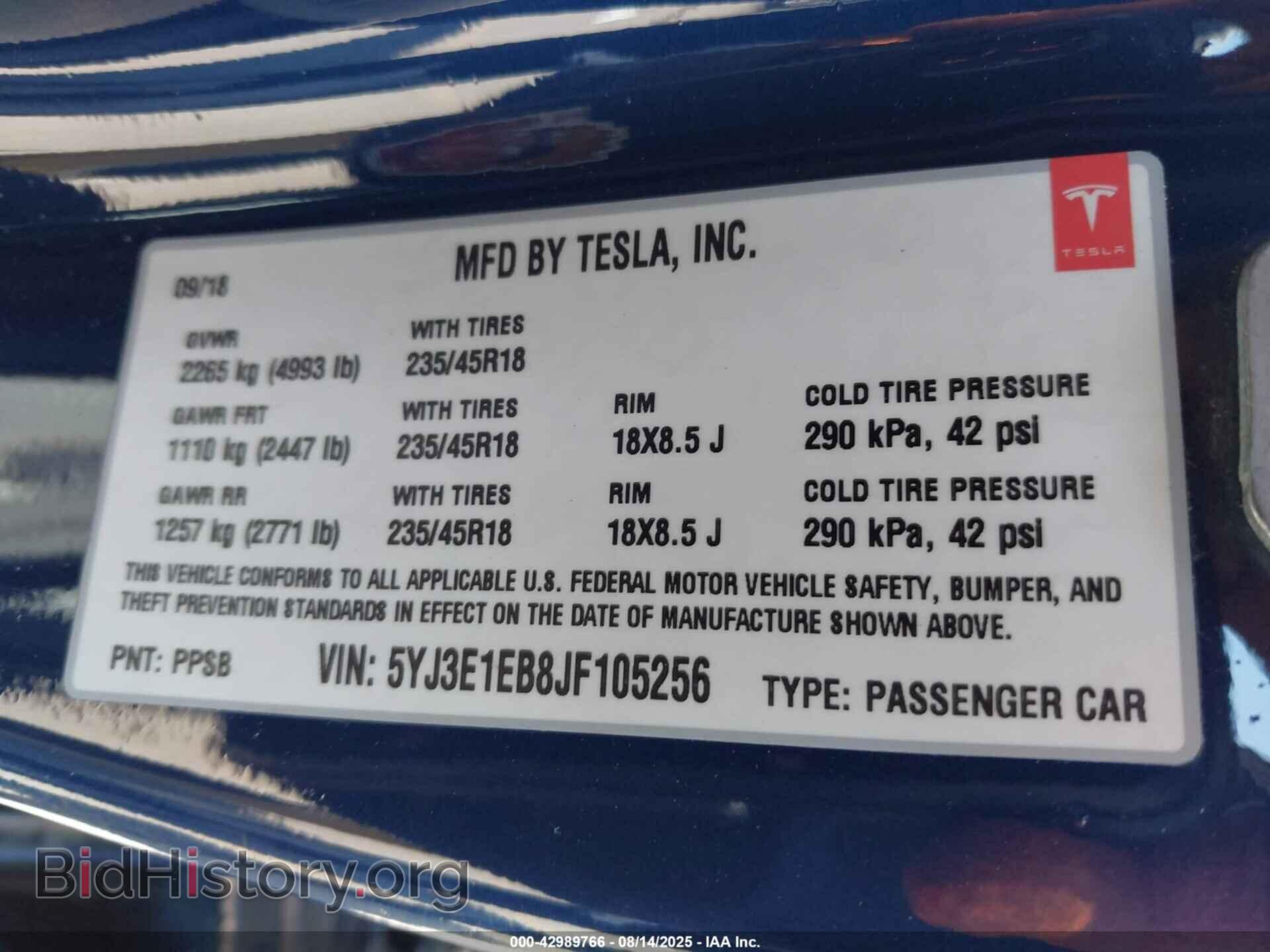2018 TESLA MODEL 3 - VIN: 5YJ3E1EB8JF105256 - Photo 9