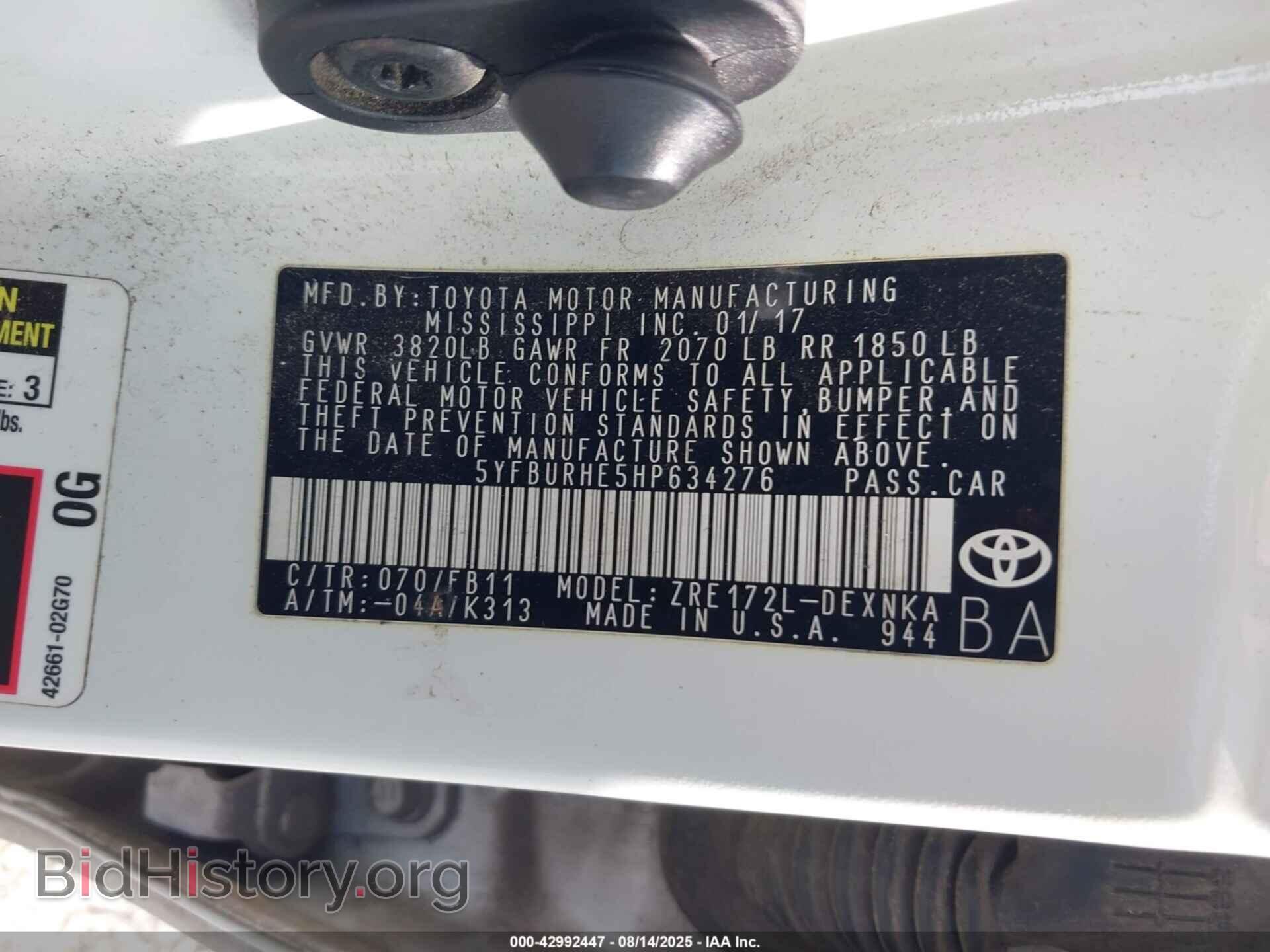 2017 TOYOTA COROLLA - VIN: 5YFBURHE5HP634276 - Фото 9