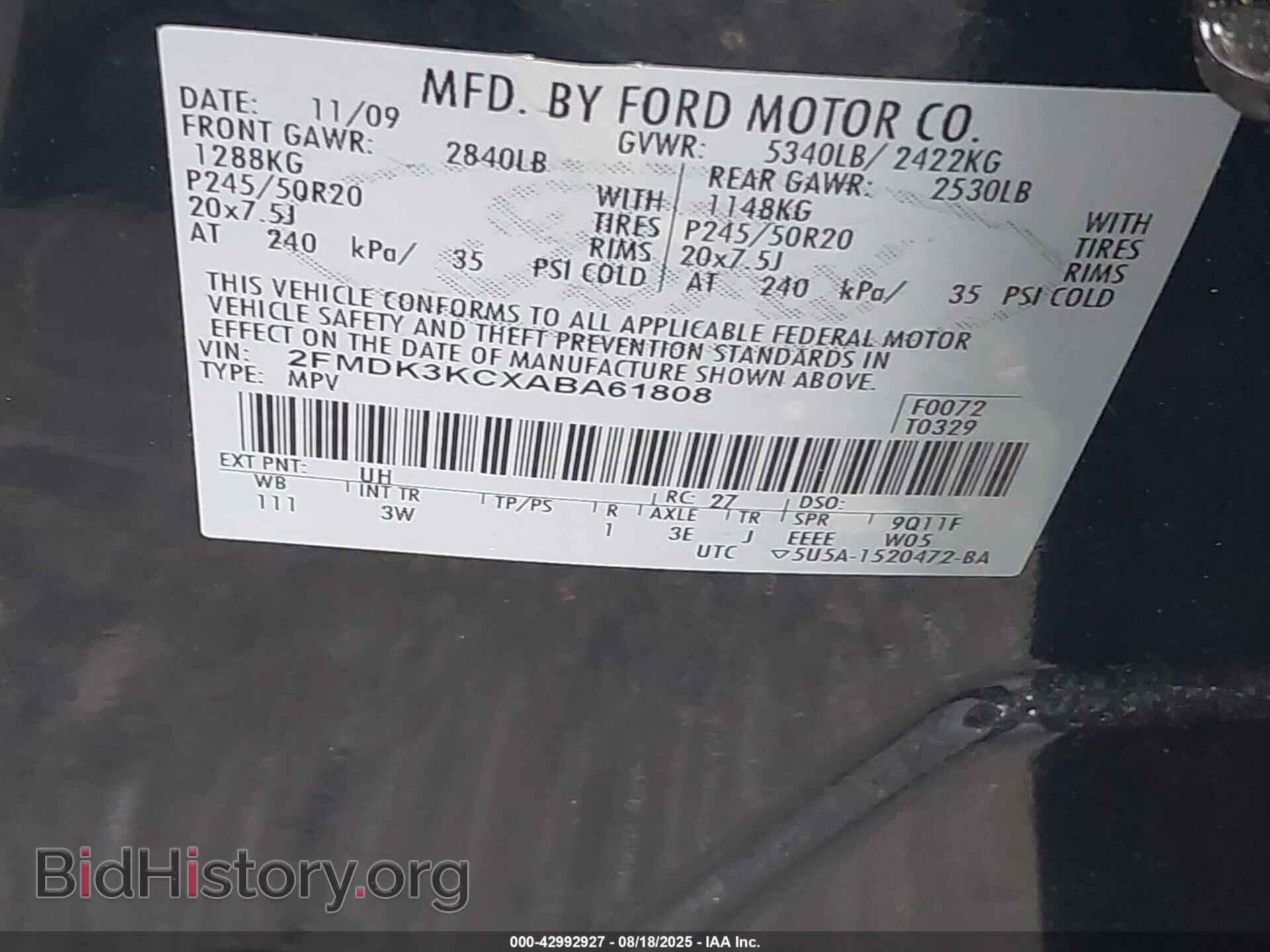 2010 FORD EDGE - VIN: 2FMDK3KCXABA61808 - Фото 9