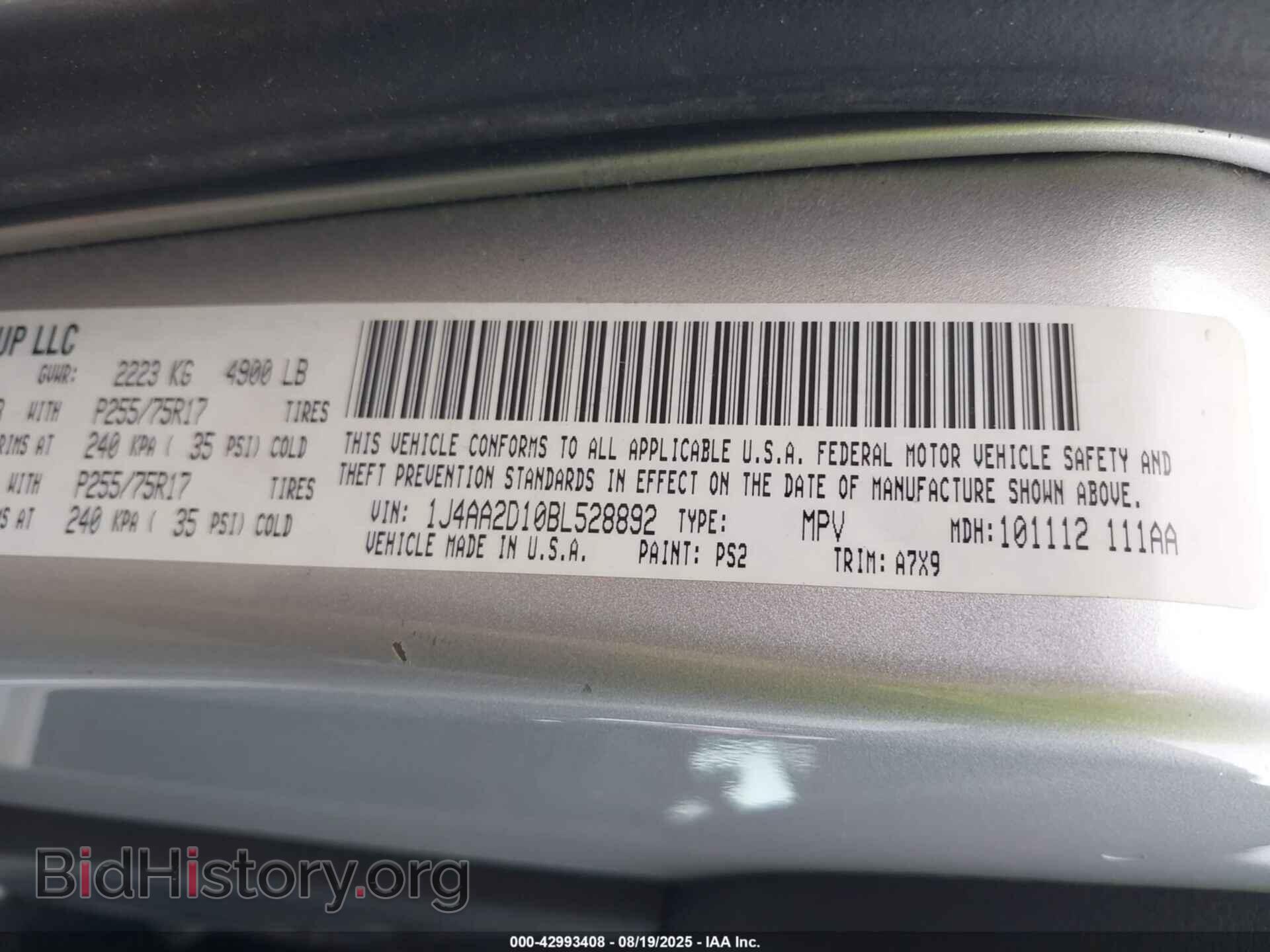 2011 JEEP WRANGLER - VIN: 1J4AA2D10BL528892 - Фото 9