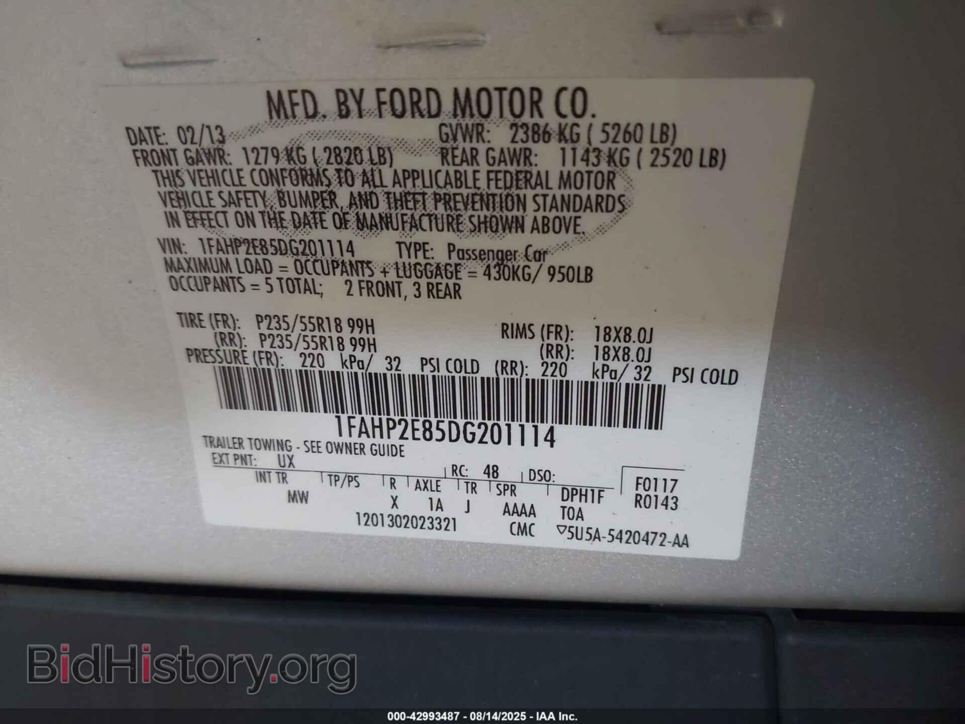 2013 FORD TAURUS - VIN: 1FAHP2E85DG201114 - Фото 9