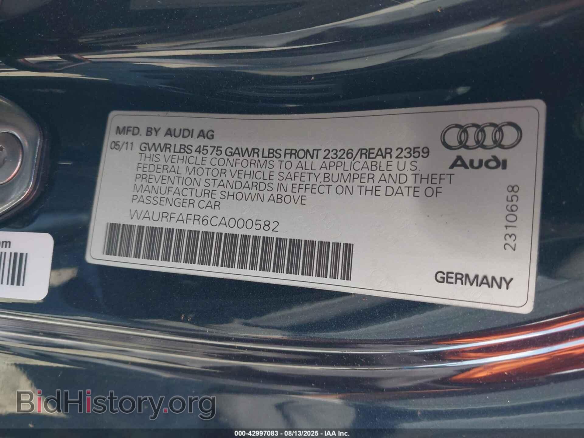 2012 AUDI A5 - VIN: WAURFAFR6CA000582 - Фото 9
