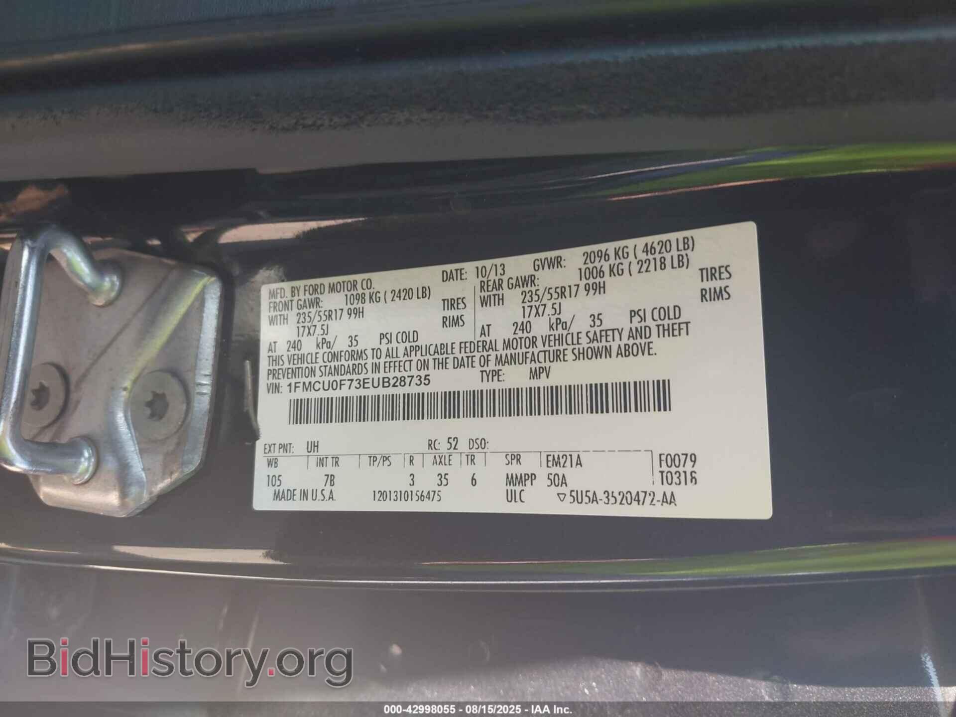 2014 FORD ESCAPE - VIN: 1FMCU0F73EUB28735 - Фото 9