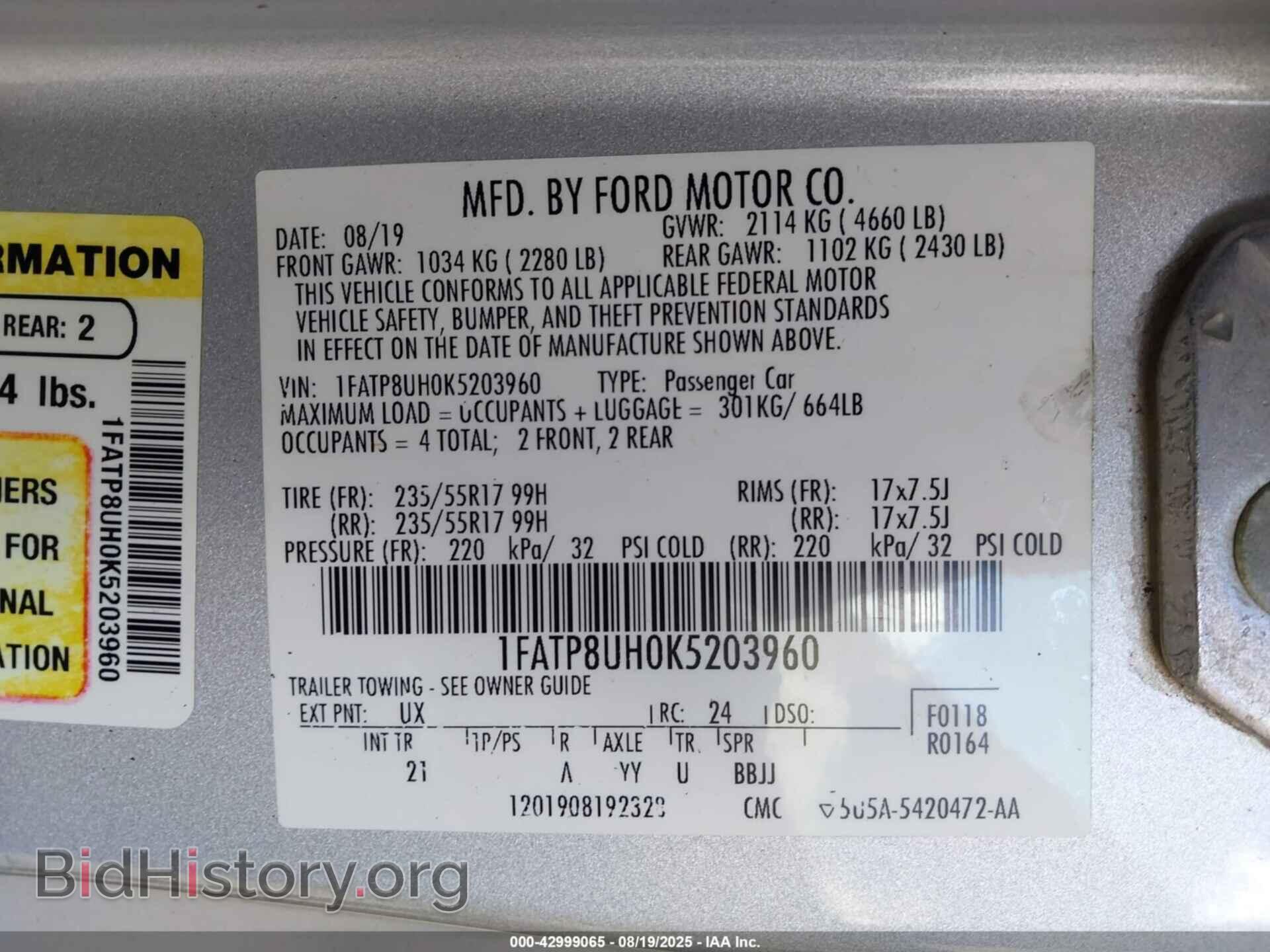 2019 FORD MUSTANG - VIN: 1FATP8UH0K5203960 - Фото 9