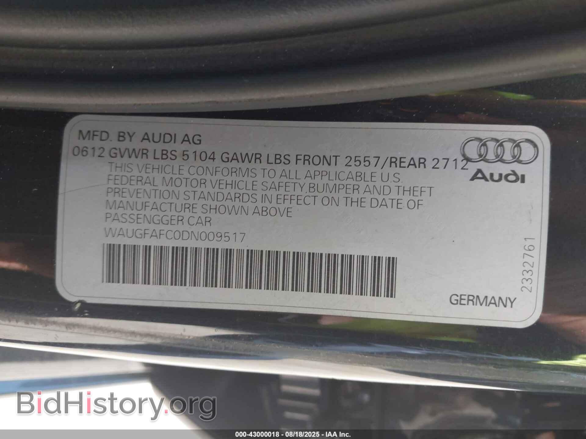 2013 AUDI A6 - VIN: WAUGFAFCODNOO9517 - Фото 9