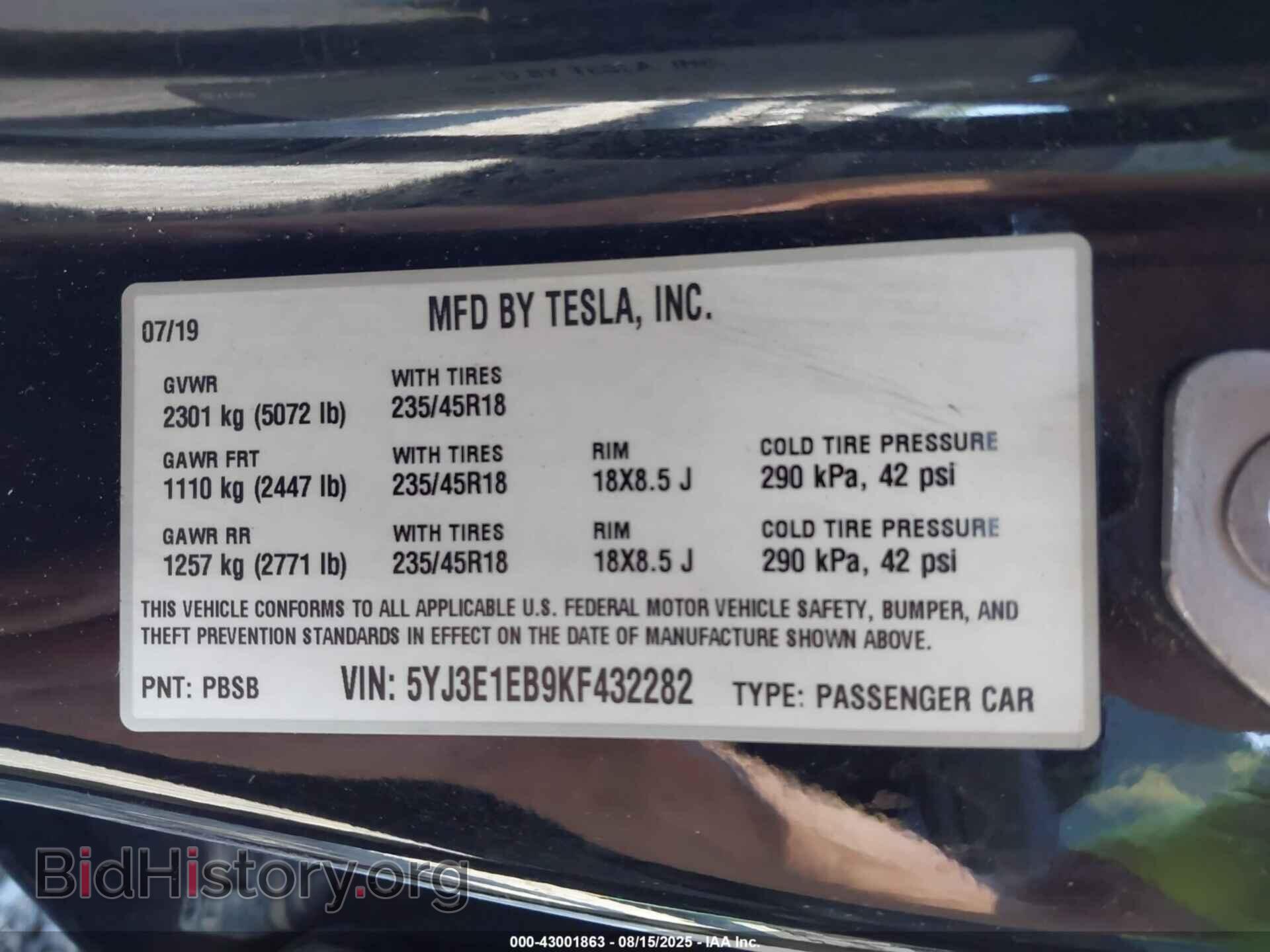 2019 TESLA MODEL 3 - VIN: 5YJ3E1EB9KF432282 - Photo 9
