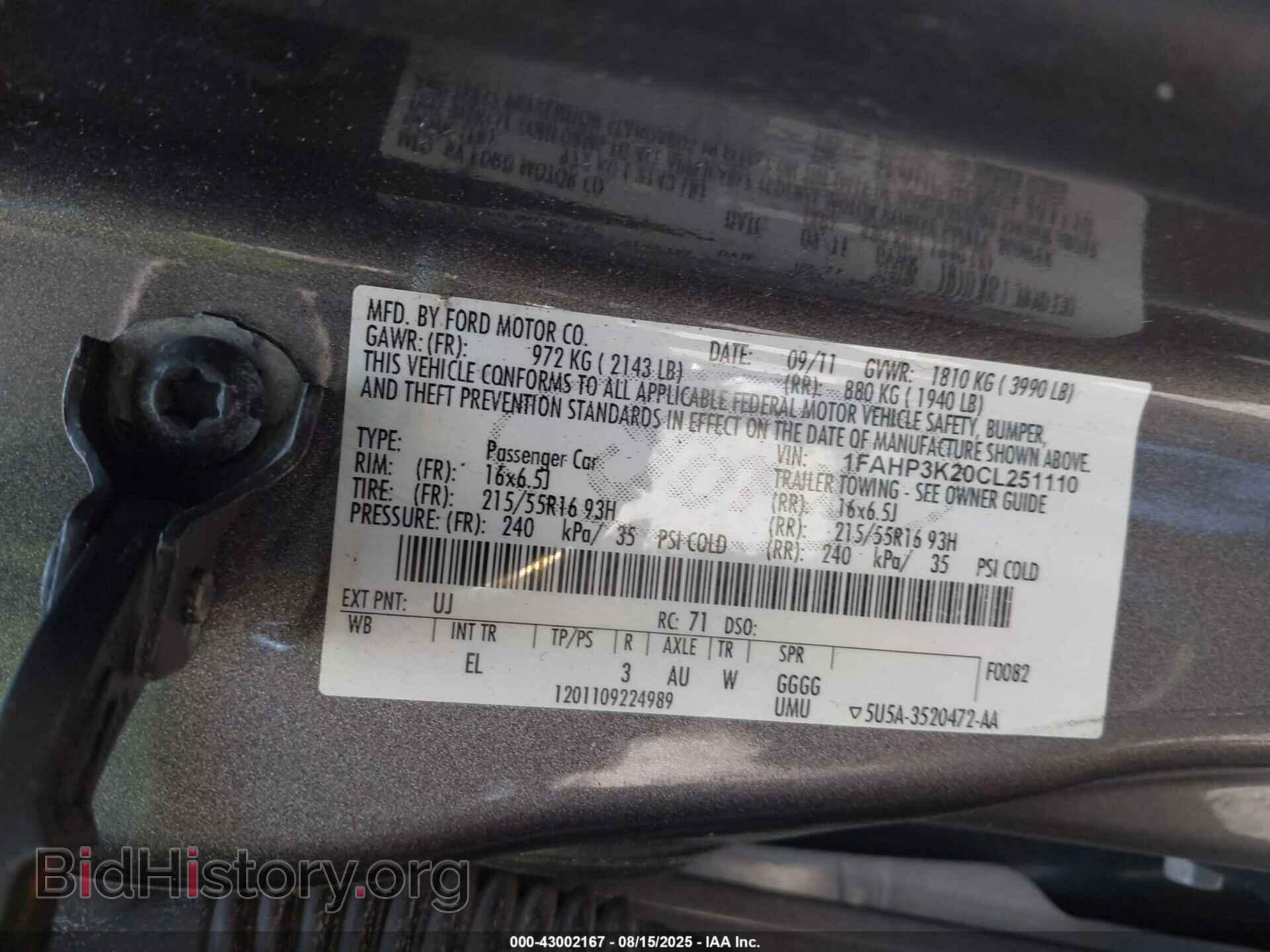 2012 FORD FOCUS - VIN: 1FAHP3K20CL251110 - Фото 9