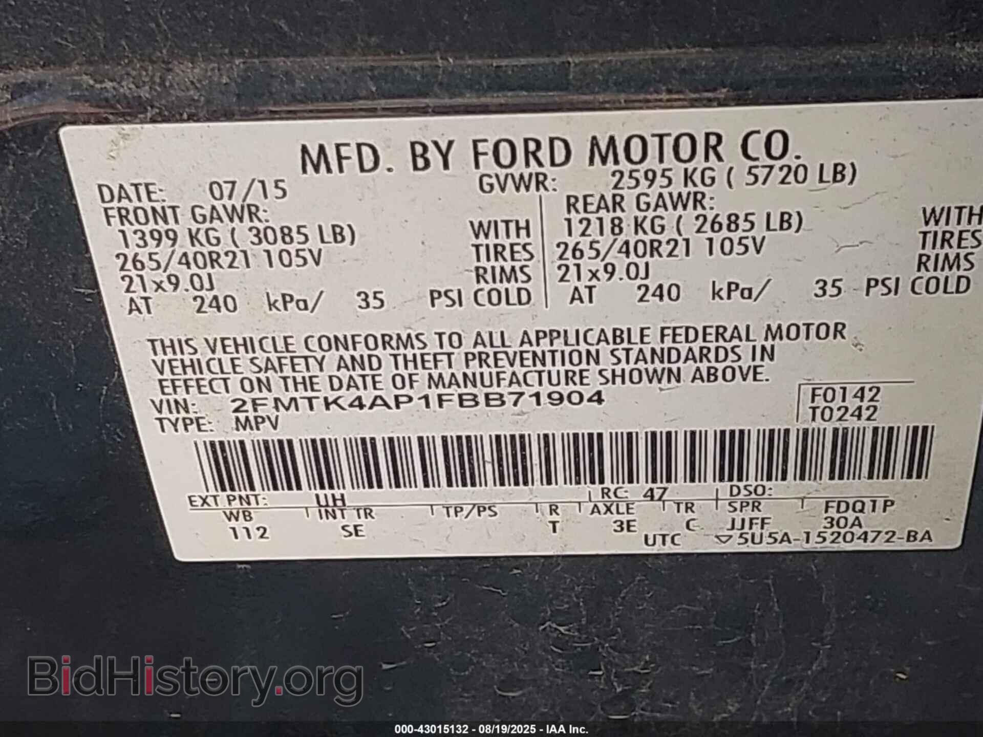 2015 FORD EDGE - VIN: 2FMTK4AP1FBB71904 - Photo 9