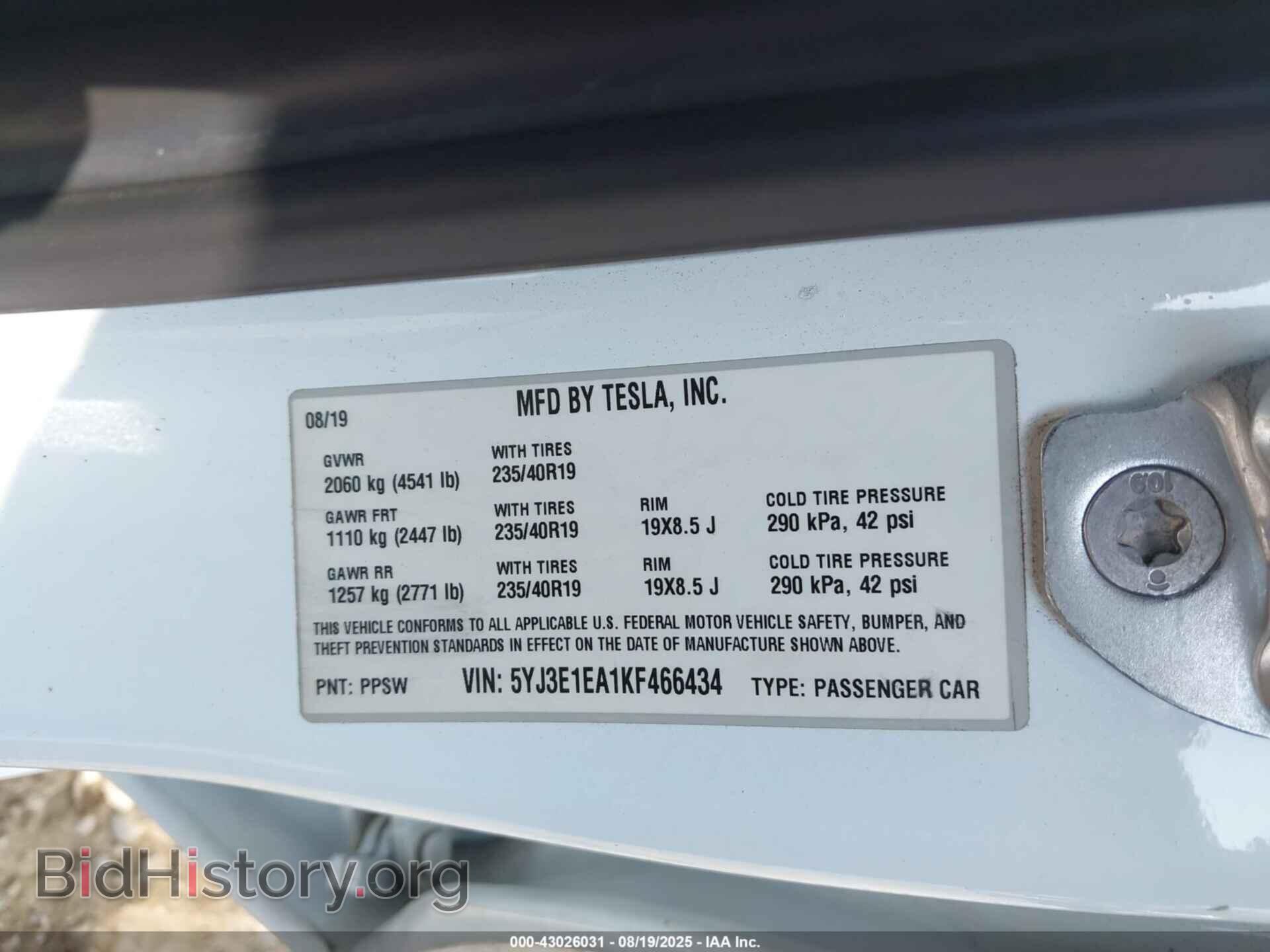 2019 TESLA MODEL 3 - VIN: 5YJ3E1EA1KF466434 - Photo 9