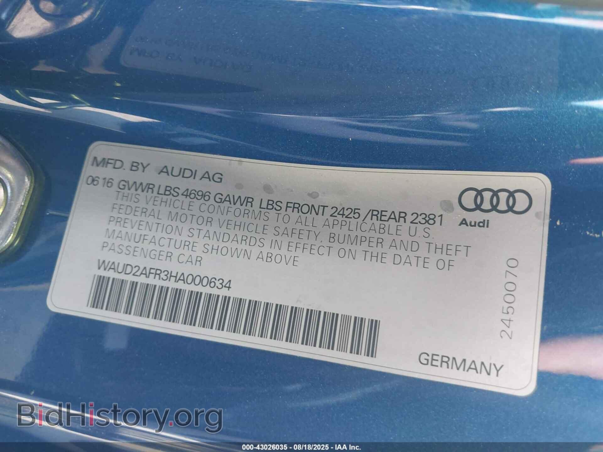 2017 AUDI A5 - VIN: WAUD2AFR3HA000634 - Фото 9