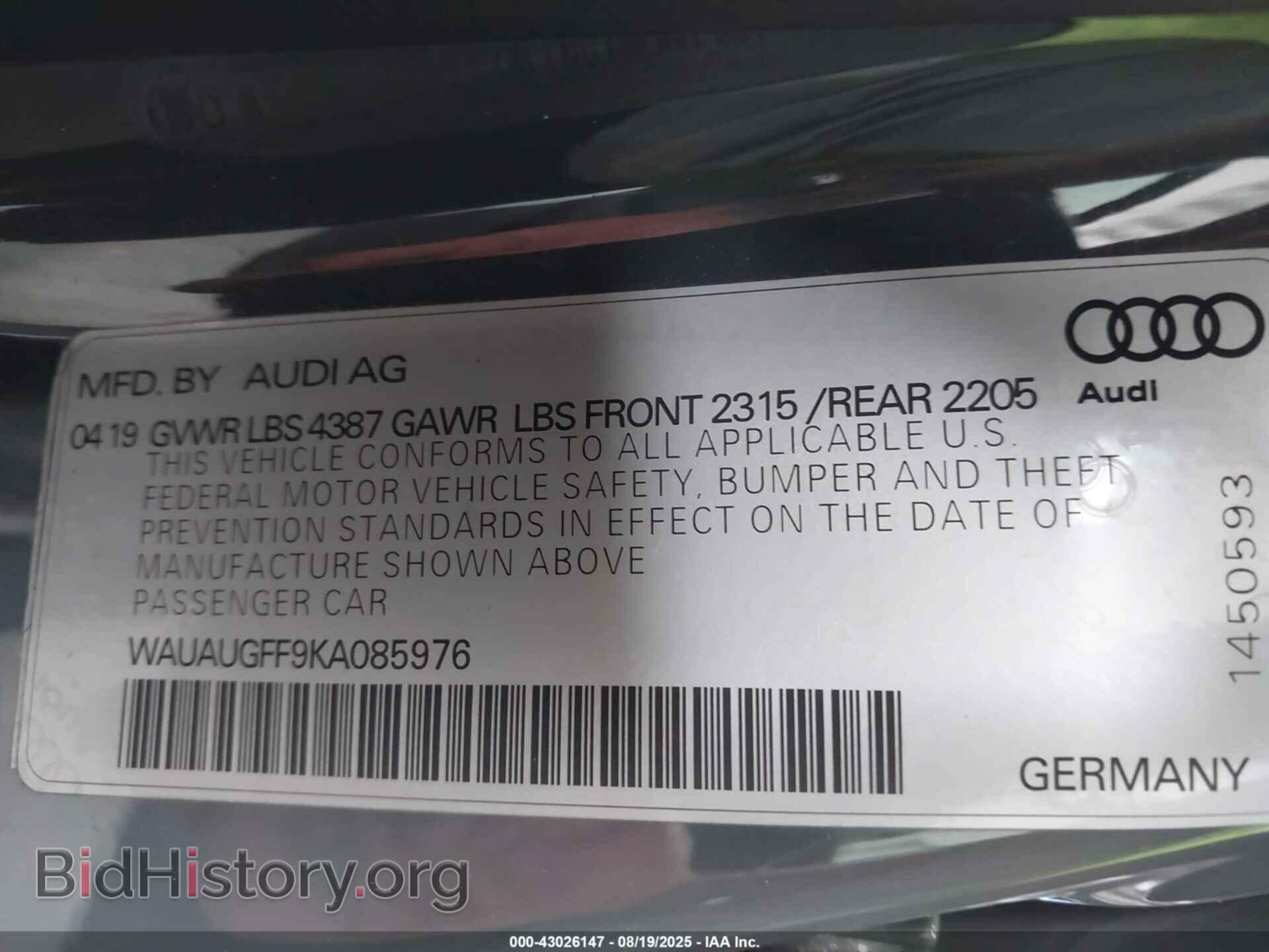 2019 AUDI A3 - VIN: WAUAUGFF9KA085976 - Фото 9