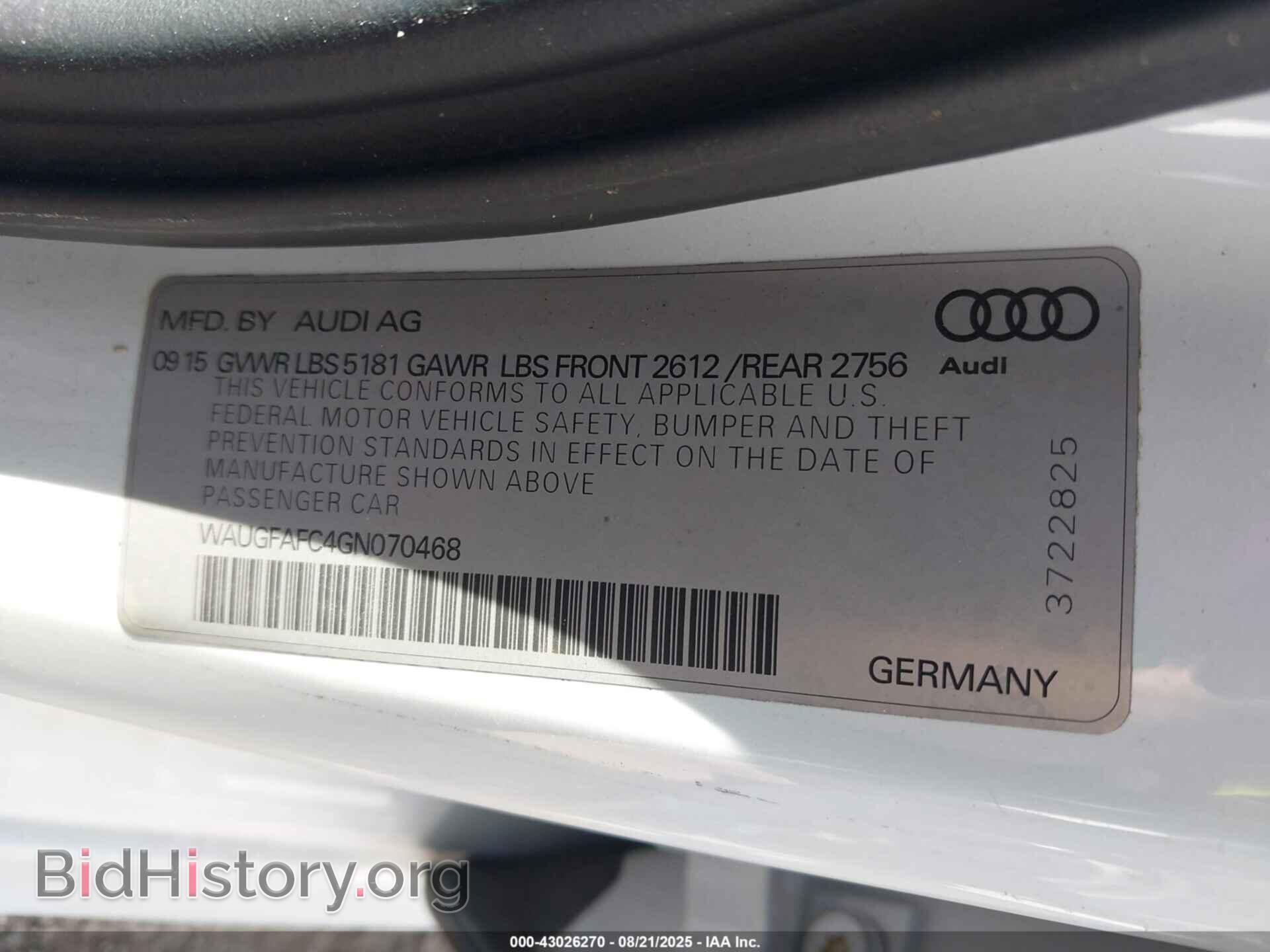 2016 AUDI A6 - VIN: WAUGFAFC4GN070468 - Фото 9