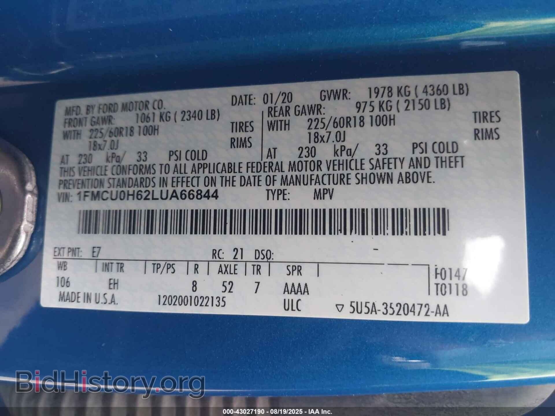 2020 FORD ESCAPE - VIN: 1FMCU0H62LUA66844 - Photo 9