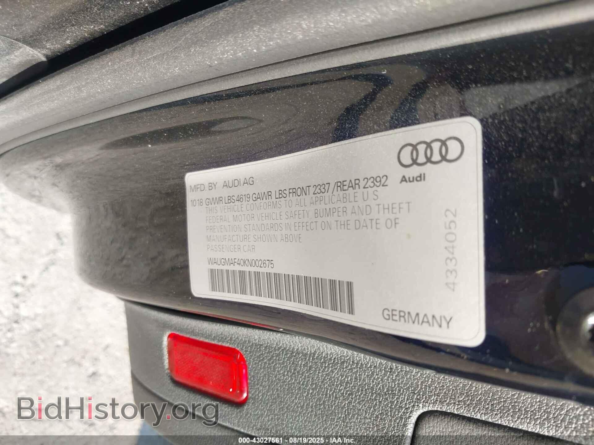 2019 AUDI A4 - VIN: WAUGMAF40KN002675 - Фото 9