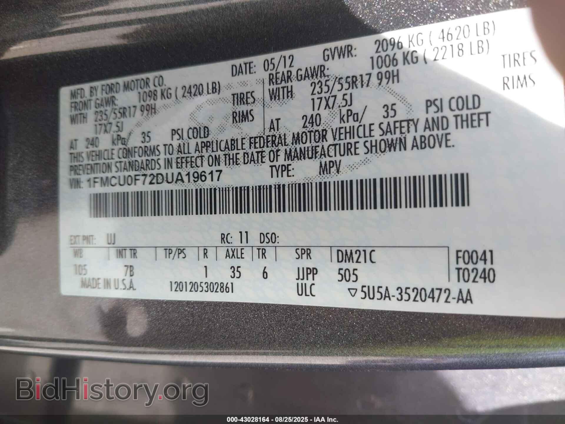 2013 FORD ESCAPE - VIN: 1FMCU0F72DUA19617 - Фото 9