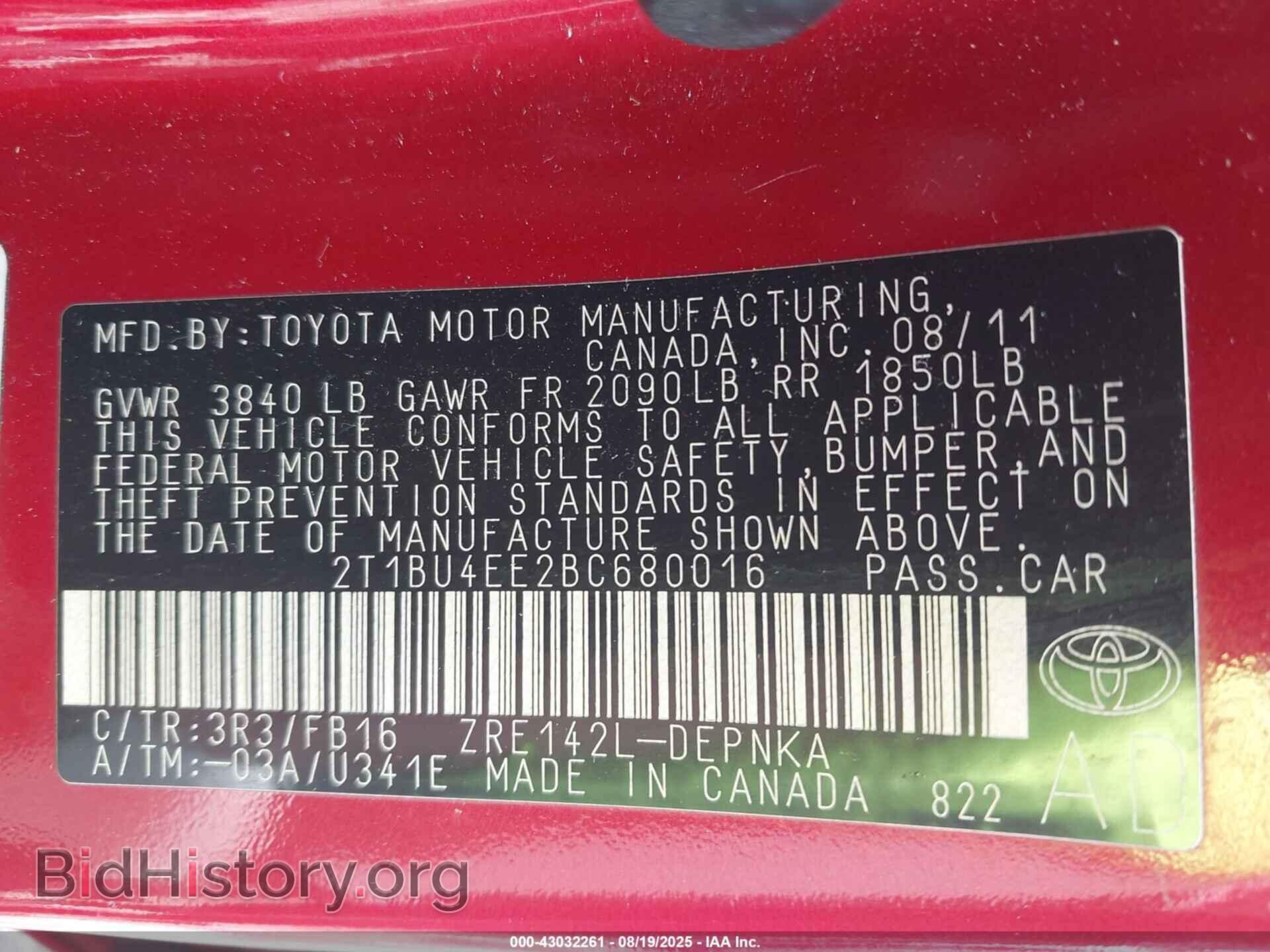 2011 TOYOTA COROLLA - VIN: 2T1BU4EE2BC680016 - Фото 9