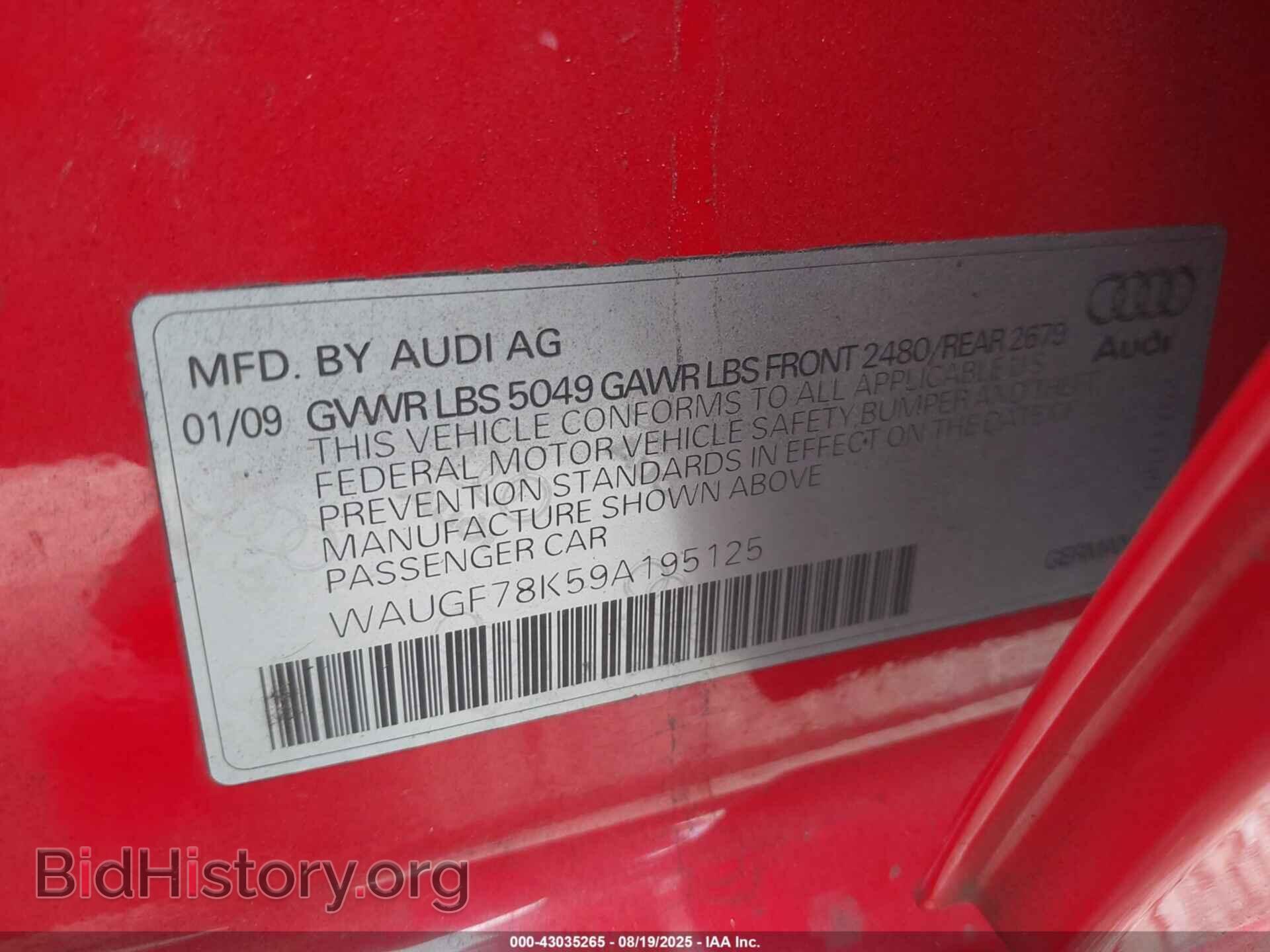 2009 AUDI A4 - VIN: WAUGF78K59A195125 - Фото 9