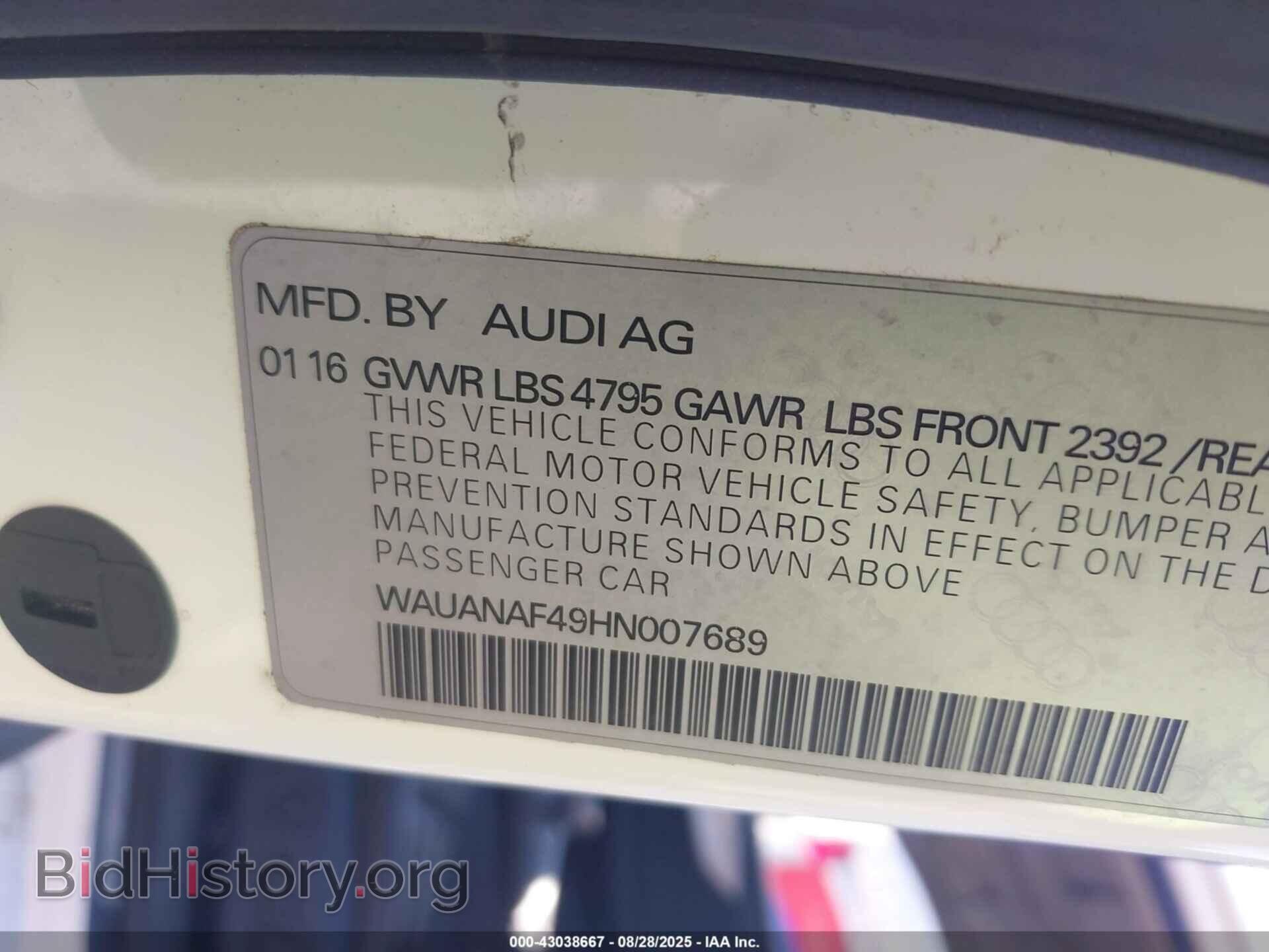 2017 AUDI A4 - VIN: WAUANAF49HN007689 - Фото 9