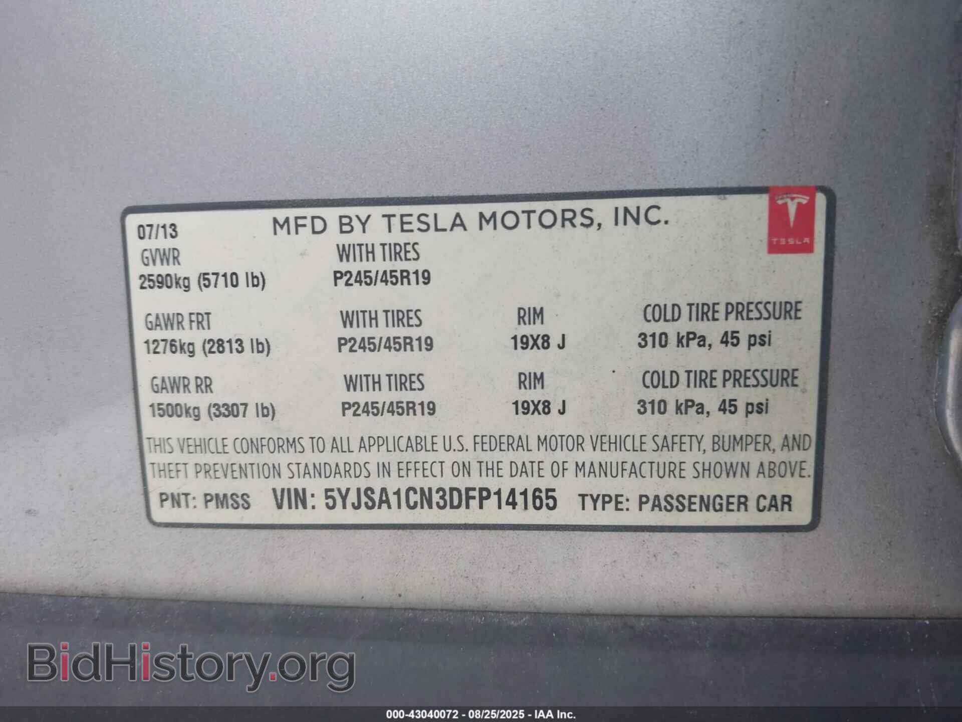 2013 TESLA MODEL S - VIN: 5YJSA1CN3DFP14165 - Photo 9