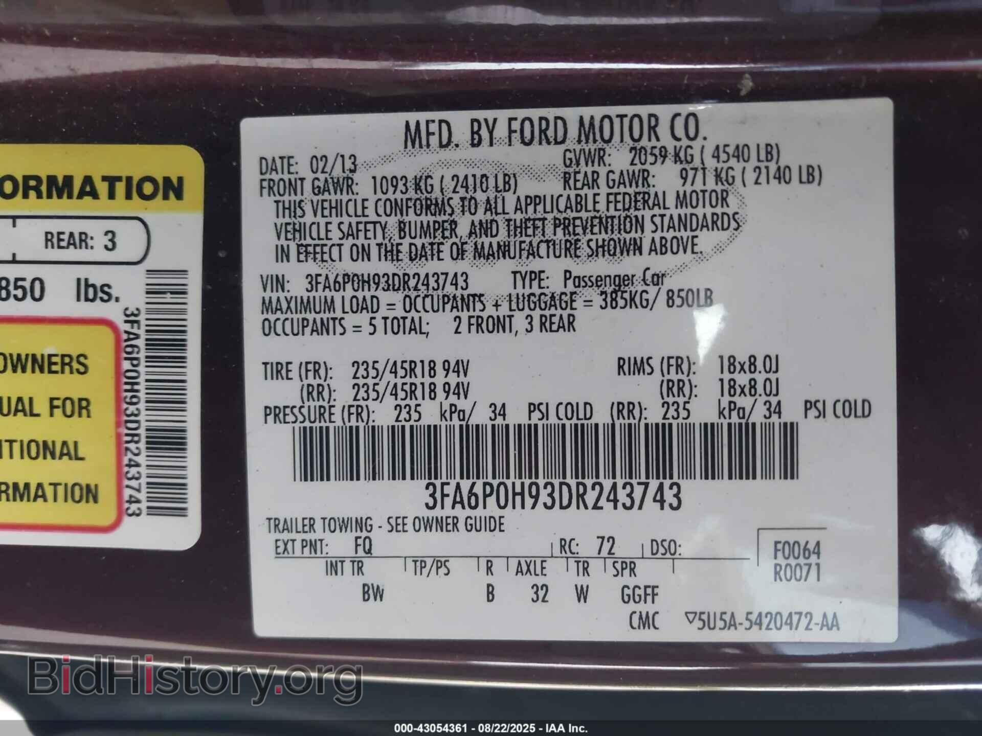 2013 FORD FUSION - VIN: 3FA6P0H93DR243743 - Фото 9
