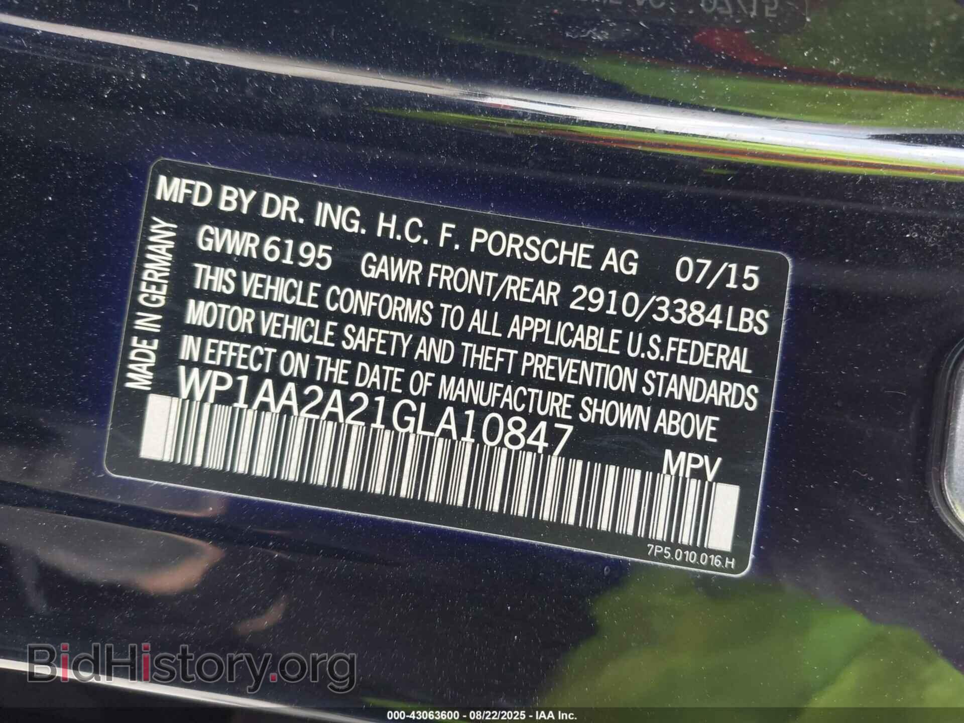 2016 PORSCHE CAYENNE - VIN: WP1AA2A21GLA10847 - Фото 9