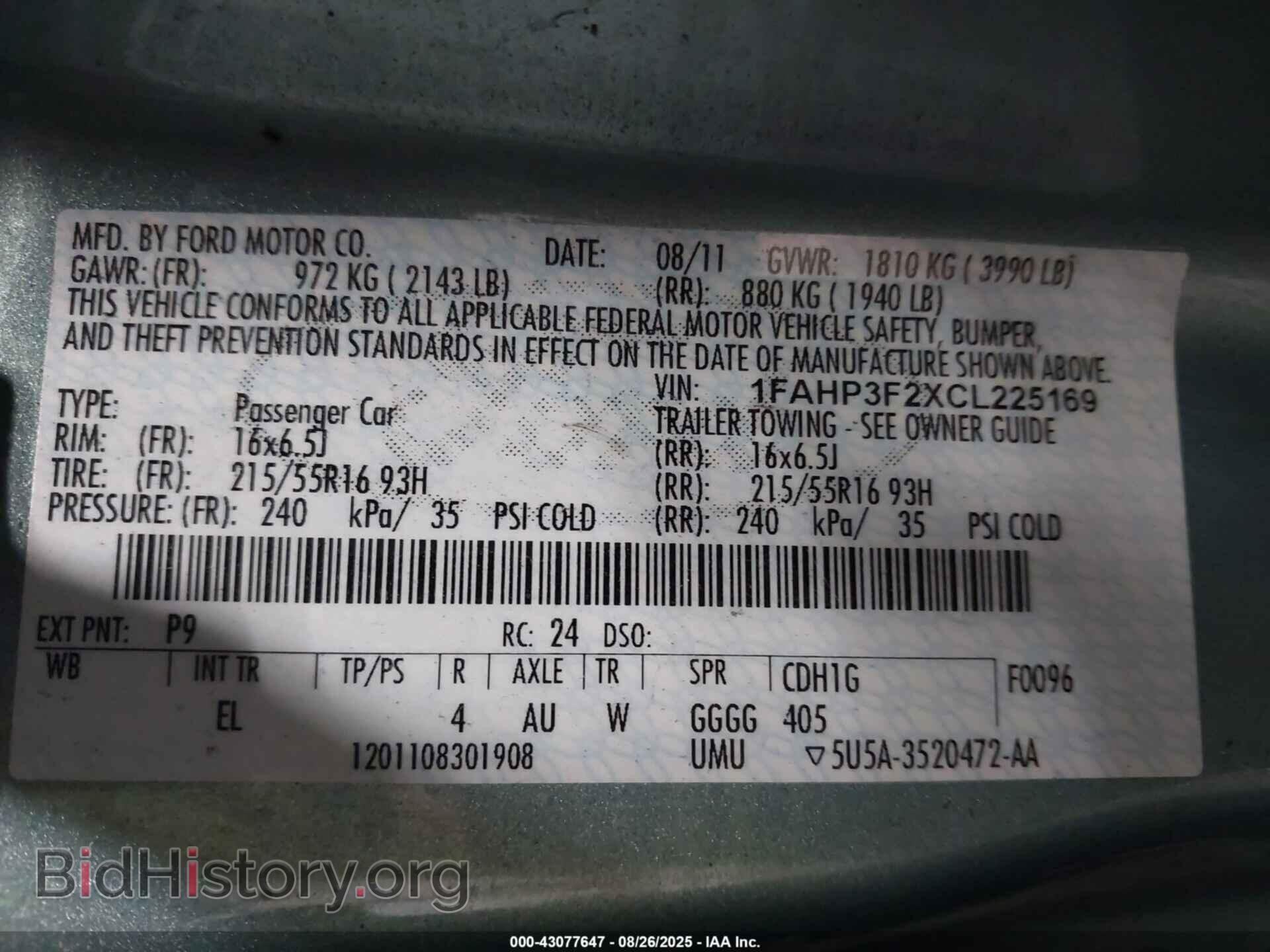 2012 FORD FOCUS - VIN: 1FAHP3F2XCL225169 - Фото 9