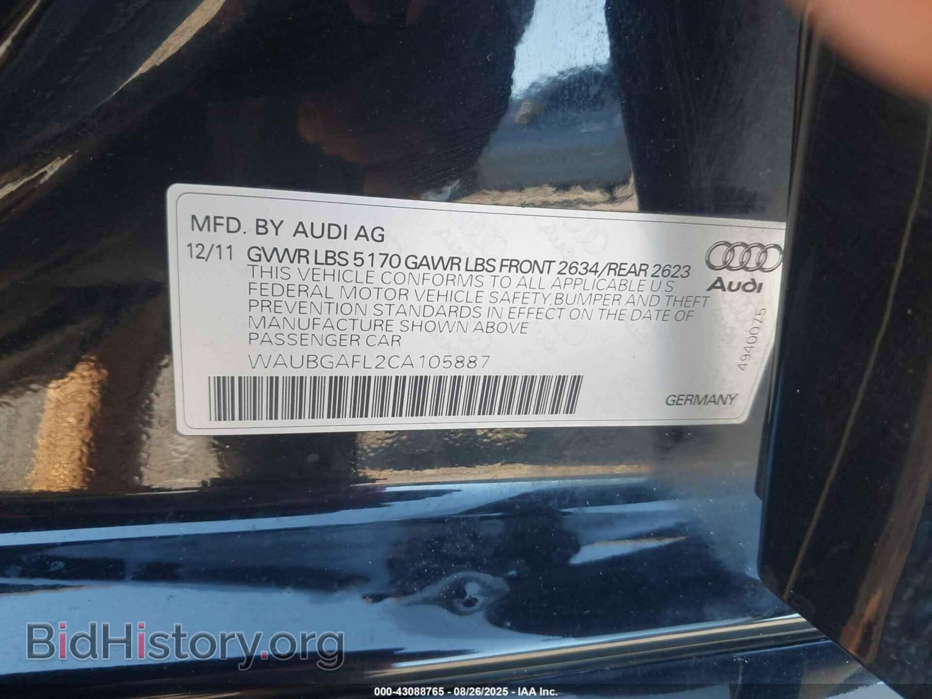 2012 AUDI S4 - VIN: WAUBGAFL2CA105887 - Фото 9