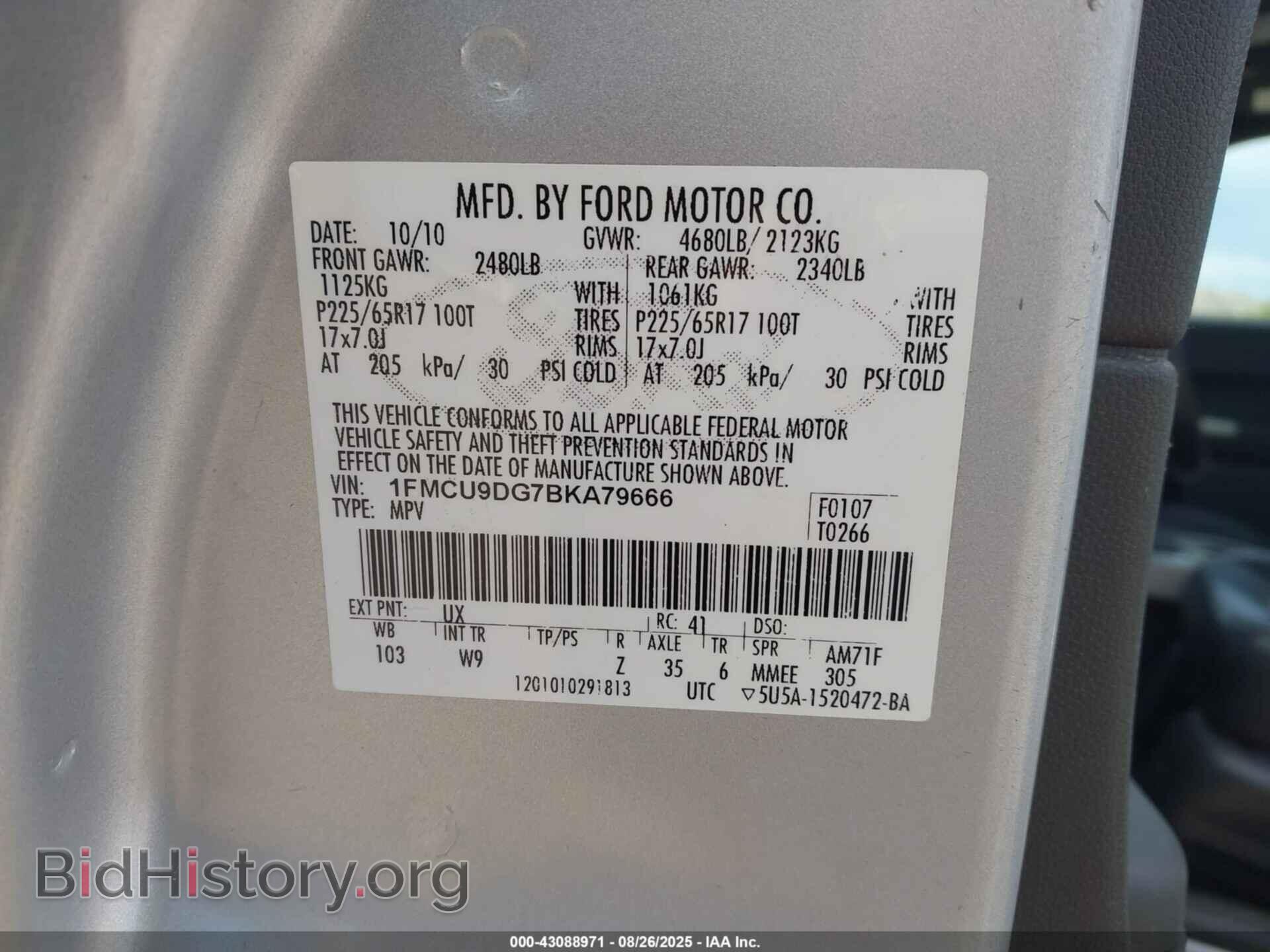 2011 FORD ESCAPE - VIN: 1FMCU9DG7BKA79666 - Фото 9