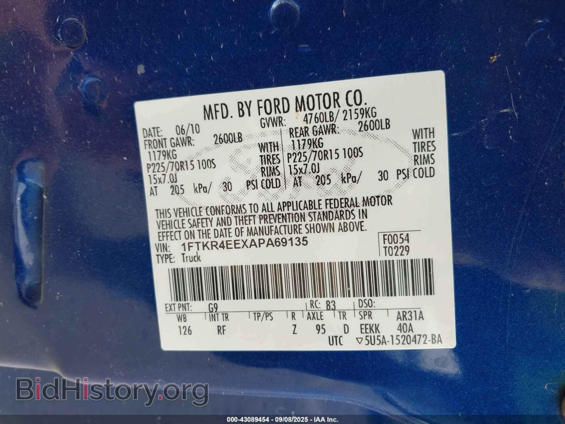 2010 FORD RANGER - VIN: 1FTKR4EEXAPA69135 - Фото 9