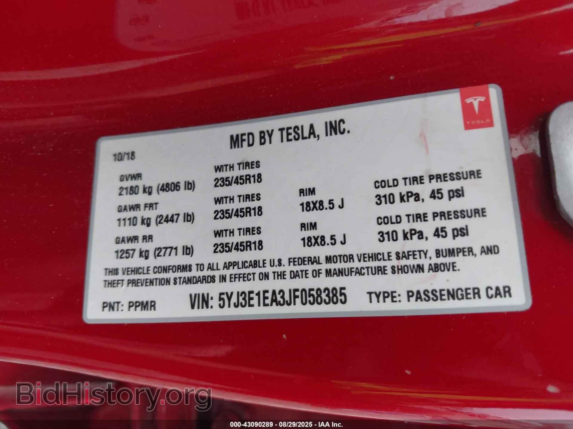 2018 TESLA MODEL 3 - VIN: 5YJ3E1EA3JF058385 - Photo 9