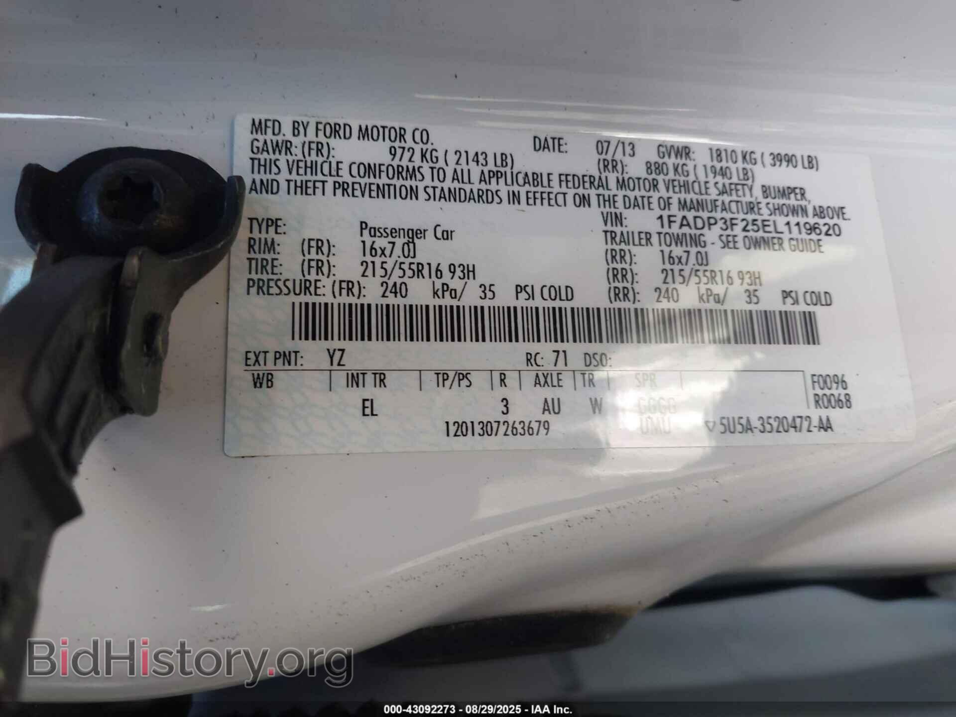2014 FORD FOCUS - VIN: 1FADP3F25EL119620 - Фото 9