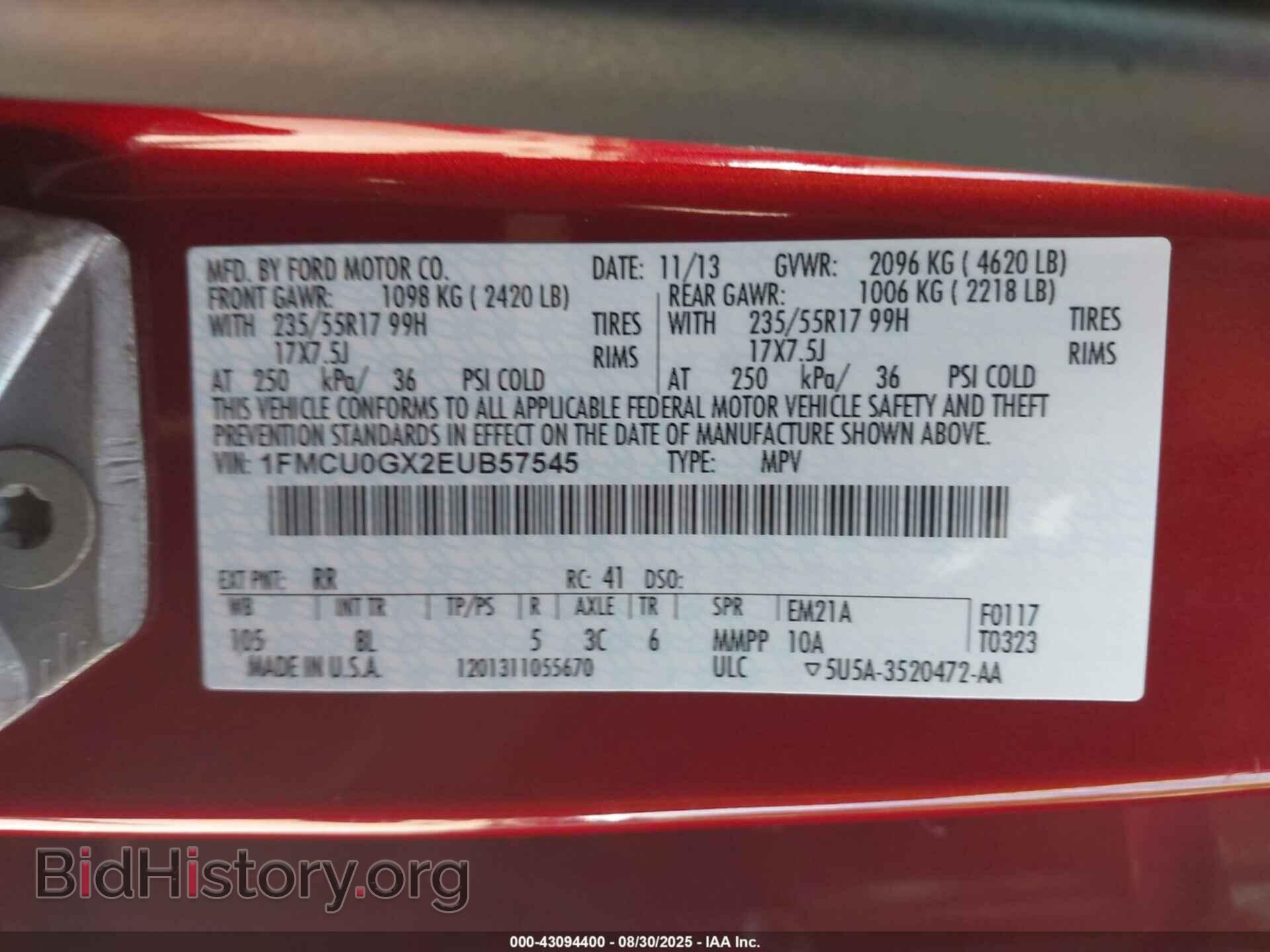 2014 FORD ESCAPE - VIN: 1FMCU0GX2EUB57545 - Фото 9